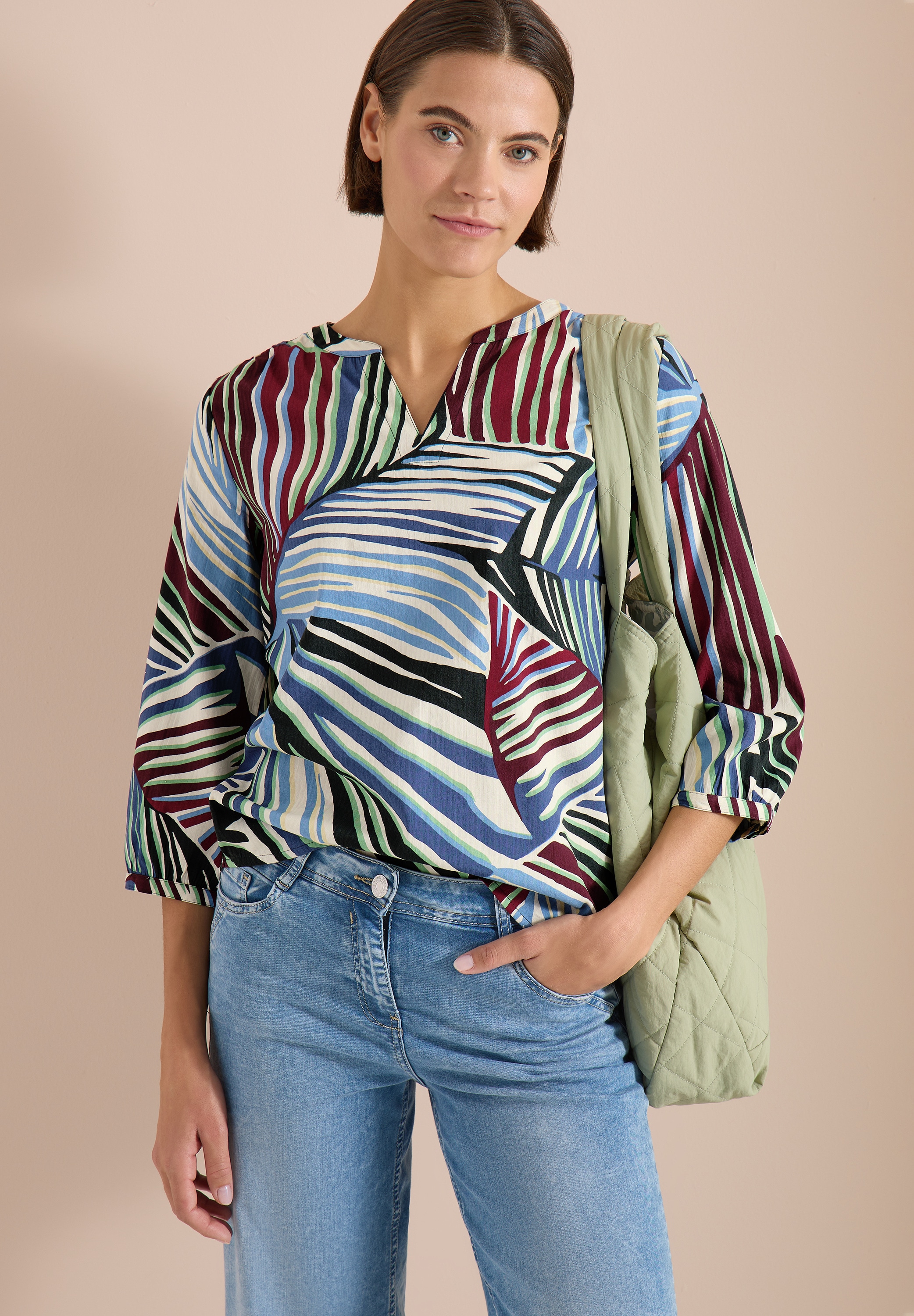 Cecil Druckbluse 3/4-Arm Seersucker-Bluse mit grafischem Multicolor Muster