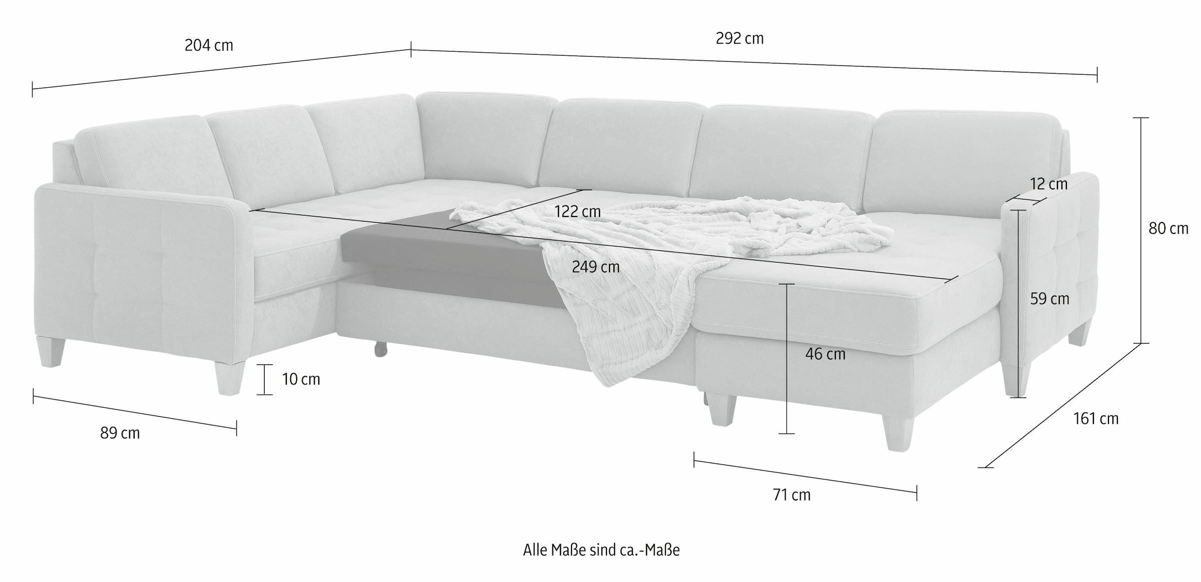 Home affaire Wohnlandschaft »Earl U-Form« wahlweise auch mit Bettfunktion oder Bettfunktion mit Bettkasten