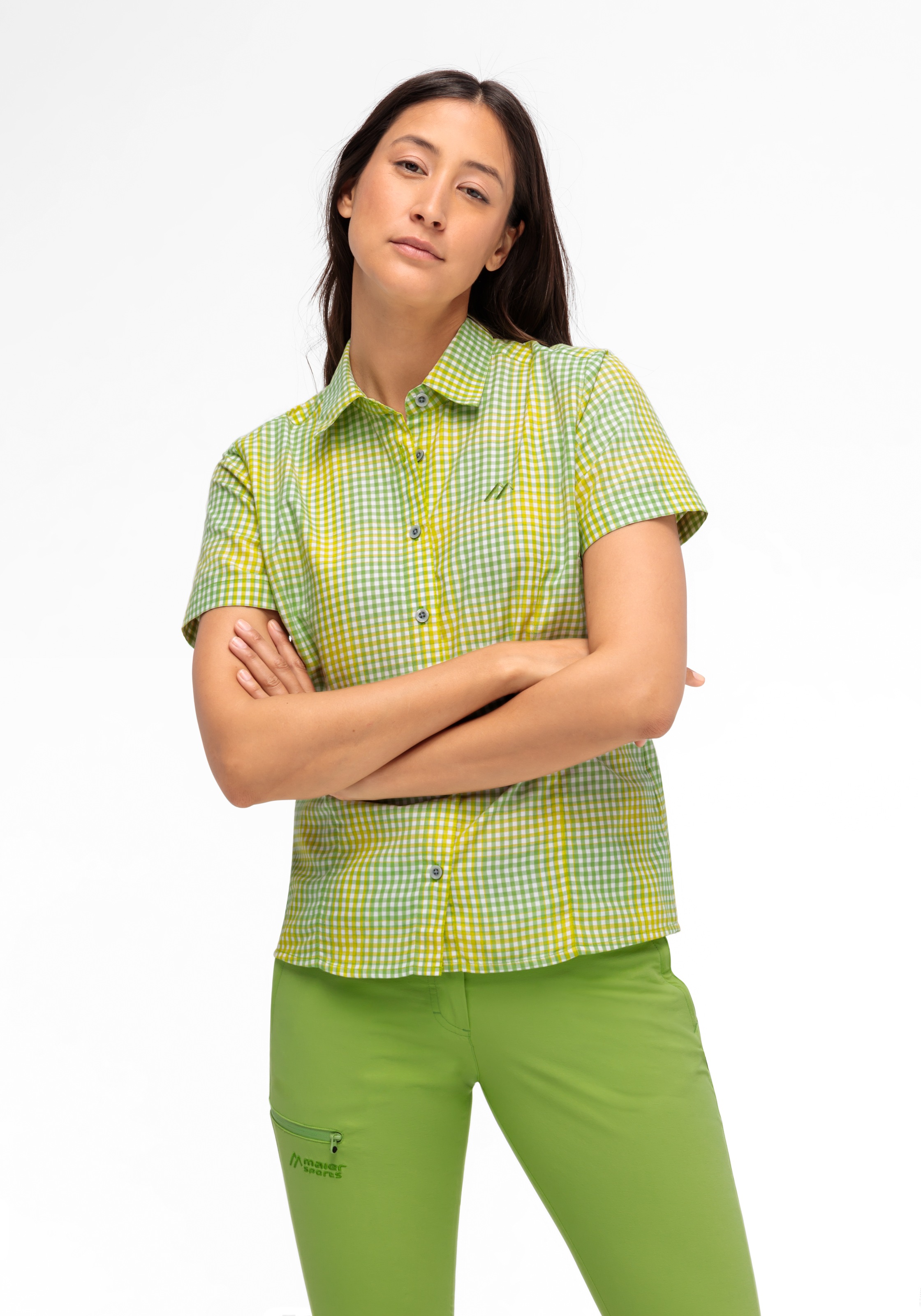 Maier Sports Funktionsbluse »Philina«, Karierte Kurzarm-Bluse für Wandern, Reisen und Freizeit