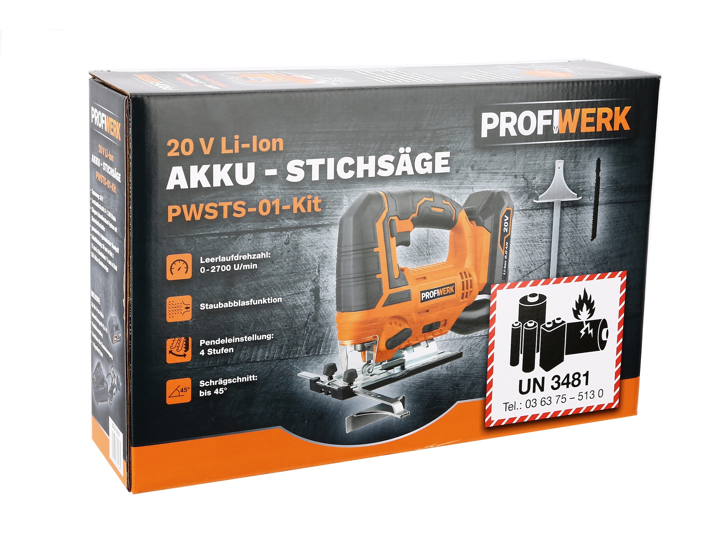 Profiwerk Akku-Stichsäge »PWSTS-01-Kit20V, Schnittleistung 80/12/5 mm«, 2,0Ah Akku, Netzteil