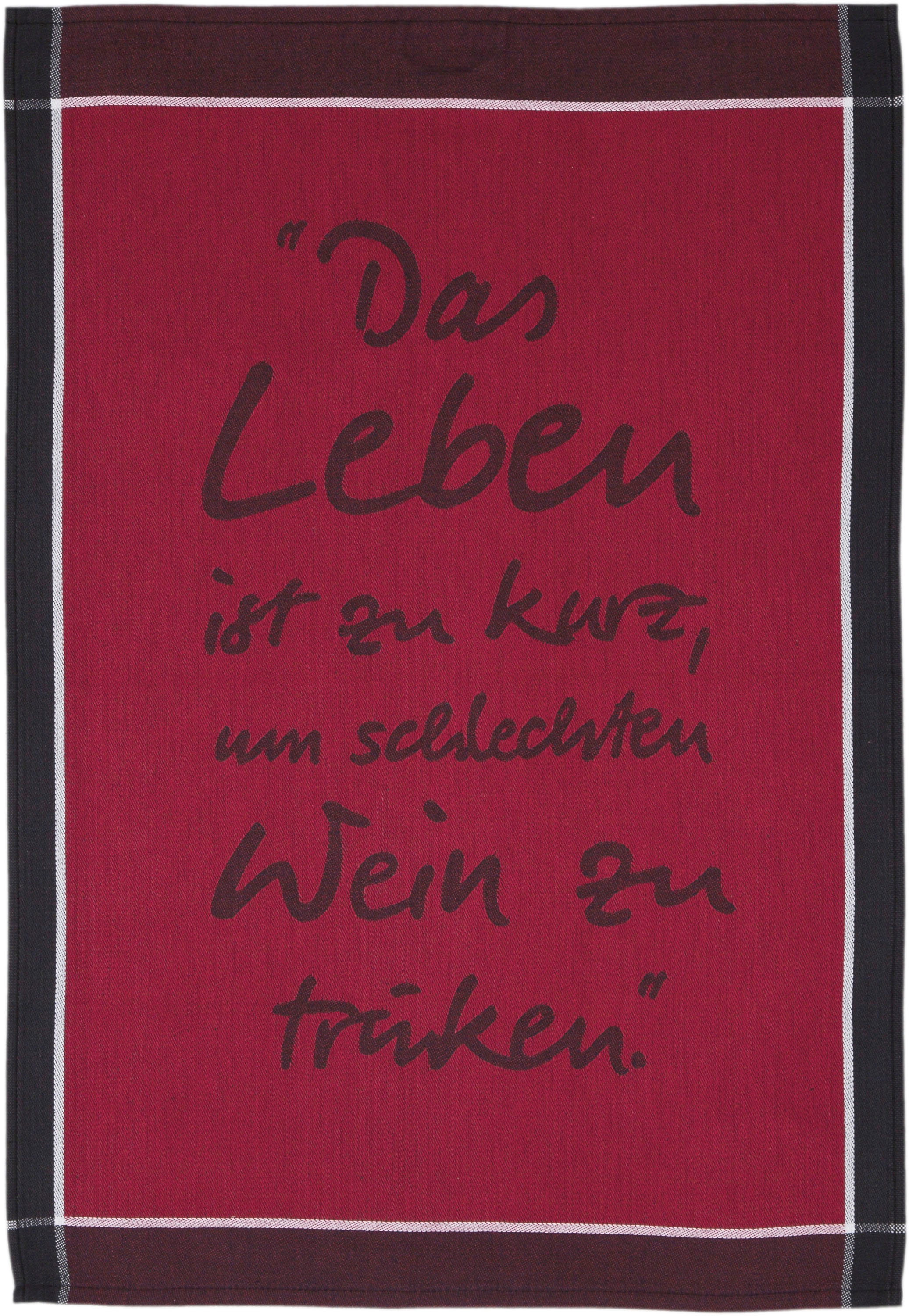 ROSS Geschirrtuch »Das Leben ist zu kurz um schlechten Wein zu trinken«, (Set, 3 tlg.), Sprüchetuch, aus 100% Baumwolle