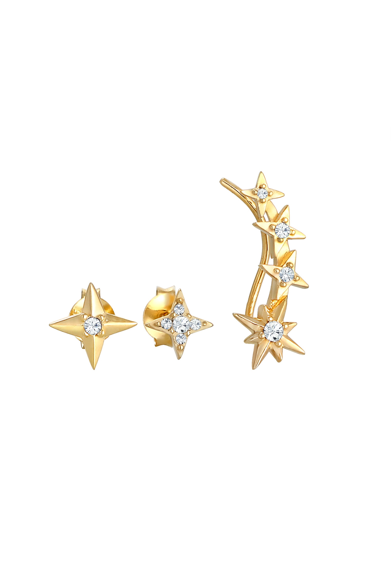 Elli Ohrstecker-Set »Ohrringe Ear Climber Stecker Stern Set (3 tlg) 925 Silber, mit Kristallen von Swarovski®«