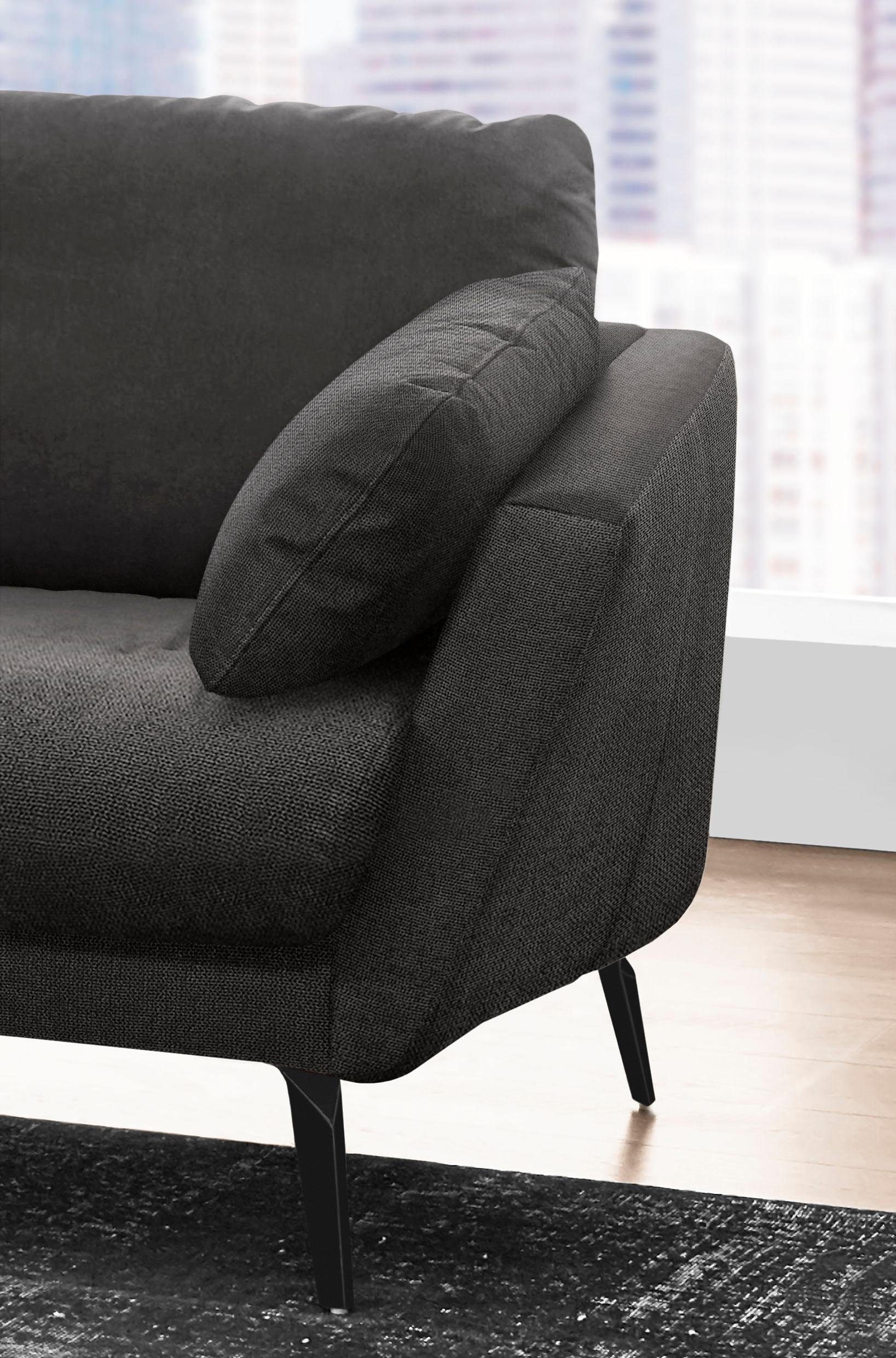 W.SCHILLIG Ecksofa »softy, toller Sitzkomfort, L-Form«, mit dekorativer Heftung im Sitz, Füße schwarz pulverbeschichtet