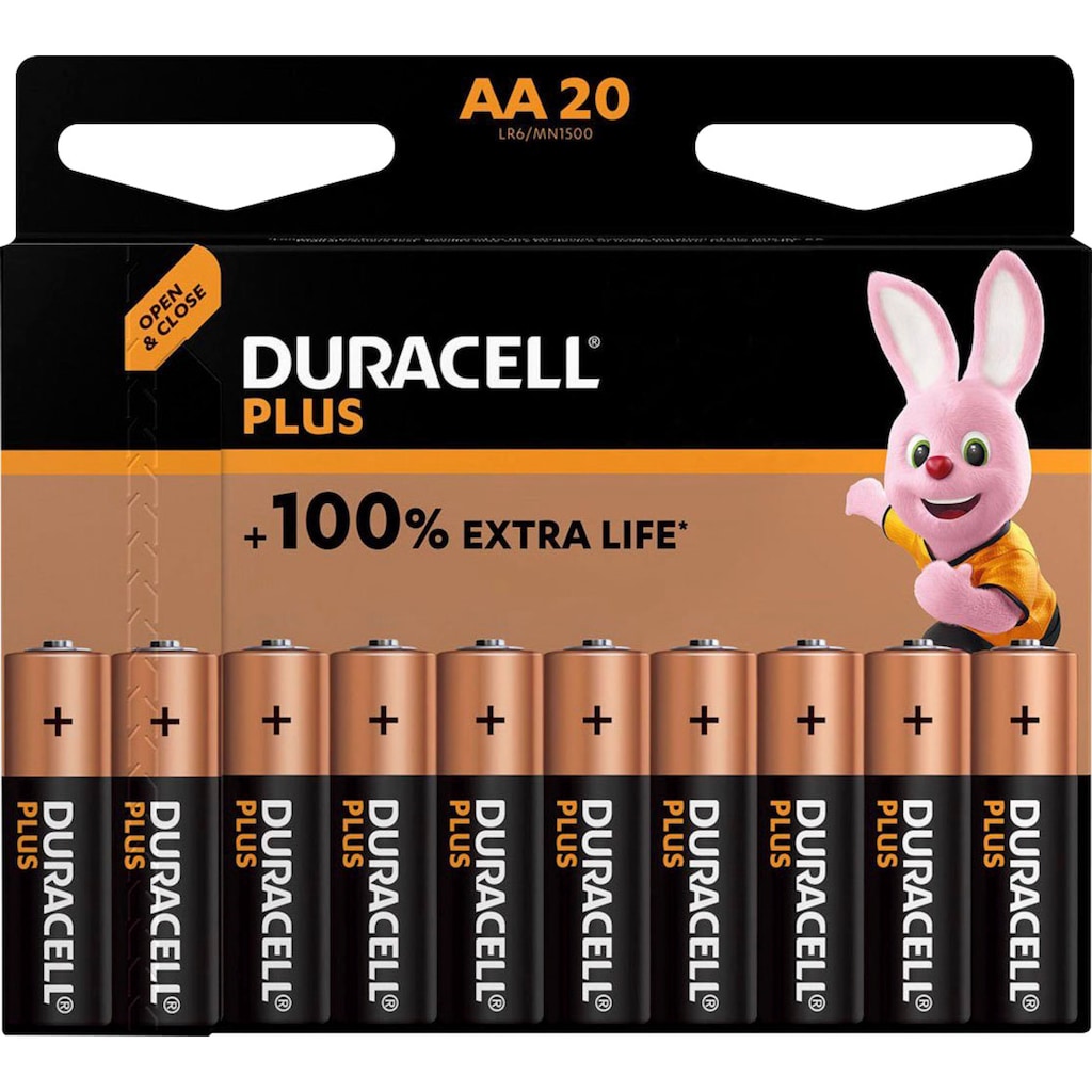 Duracell Batterie »20+10 Pack: 20x Mignon/AA/LR06 + 10x Micro/AAA/LR03«, LR06, (Spar-Set, 30 St., Alkaline Batterie, 30 Stück)