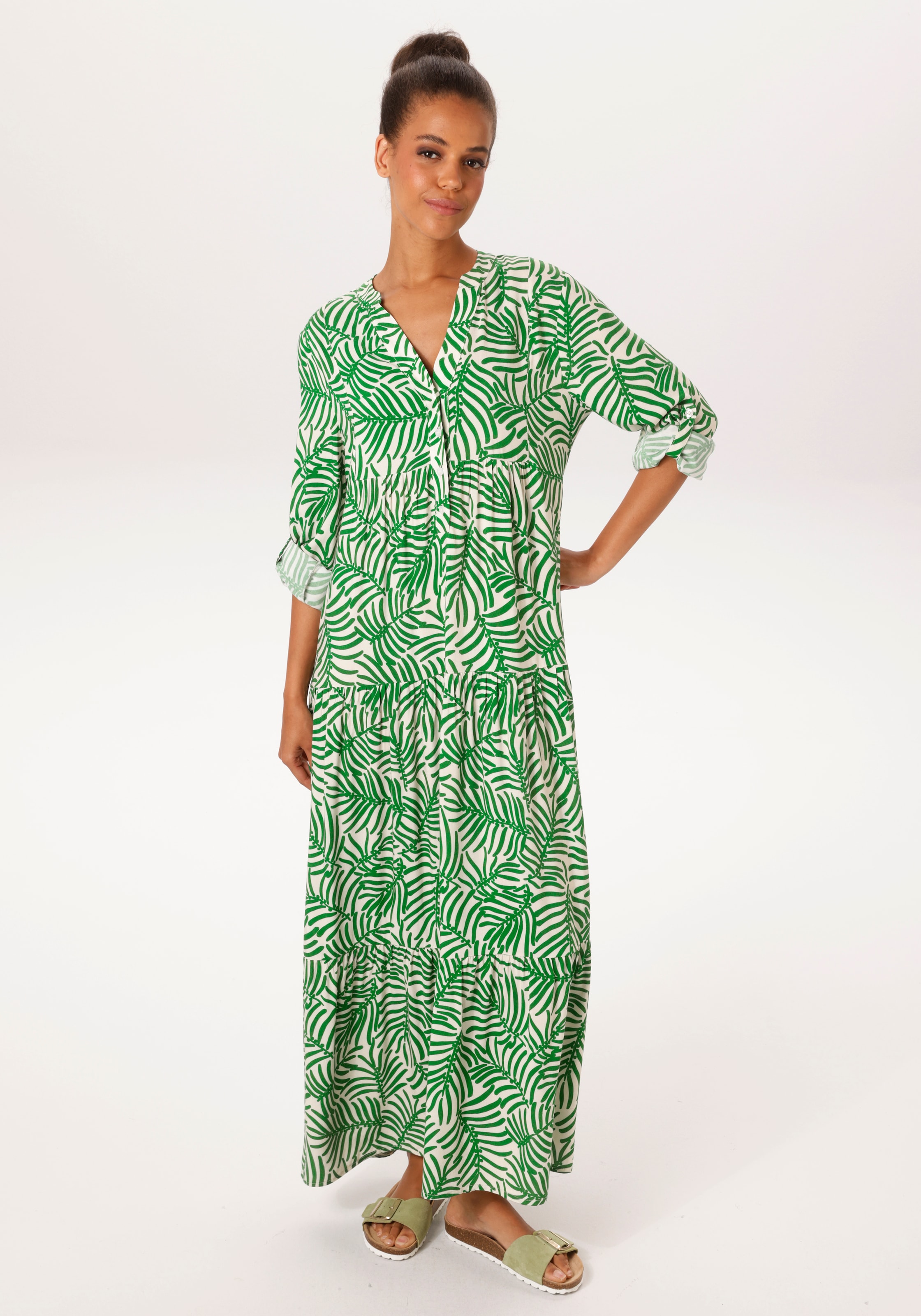 Aniston CASUAL Maxikleid mit großflächigen, grafischen Blättern bedruckt - NEUE KOLLEKTION
