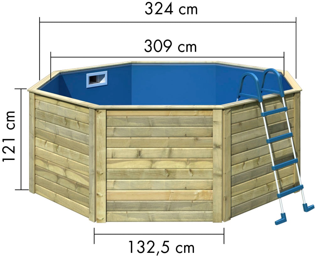Karibu Achteckpool »0X L 324 x B 324 x H 121 cm« kesseldruckimprägniert