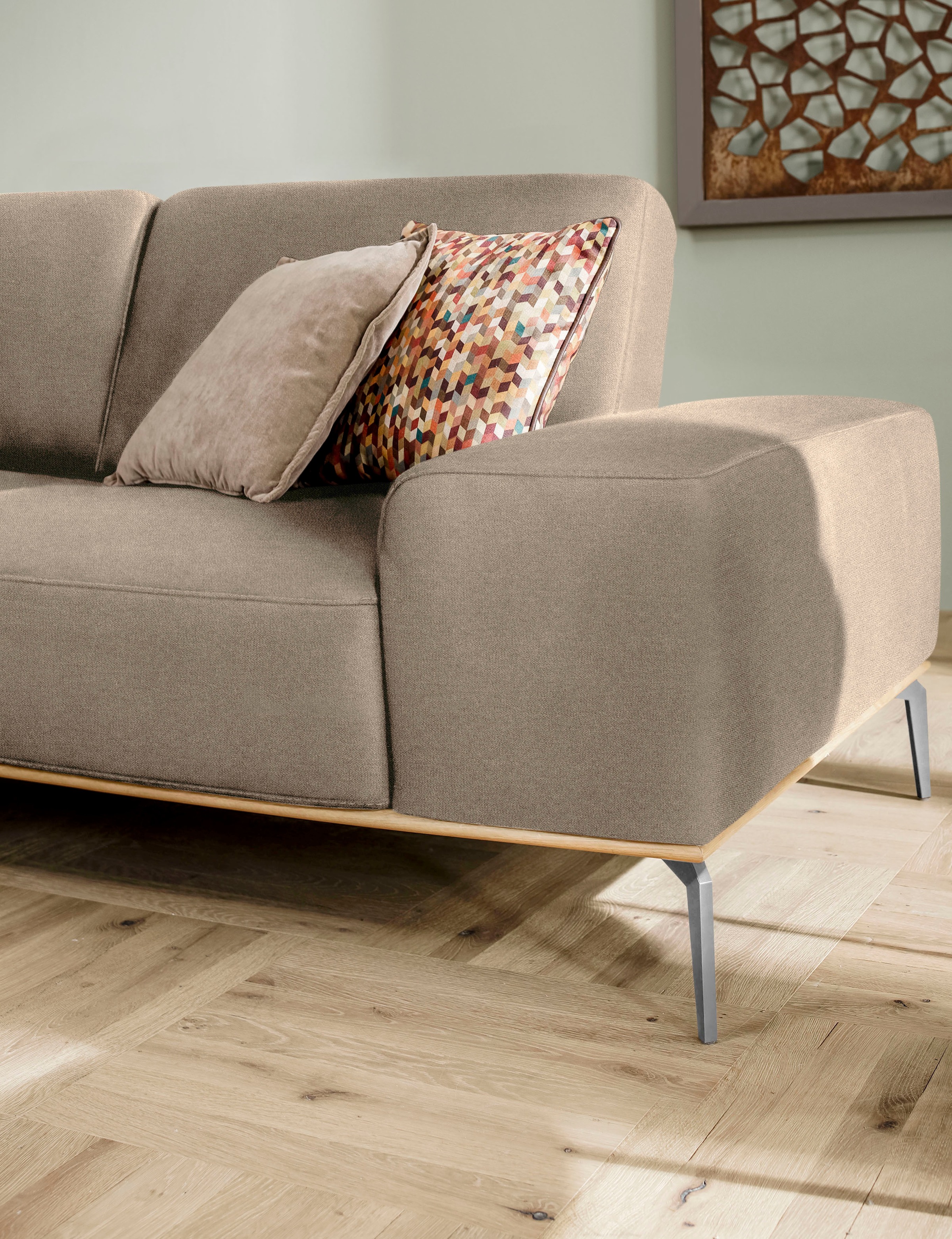 W.SCHILLIG Ecksofa »run, Designsofa mit tollem Sitzkomfort, bequem, L-Form«, mit elegantem Holzsockel, Füße in Chrom glänzend, Breite 319 cm
