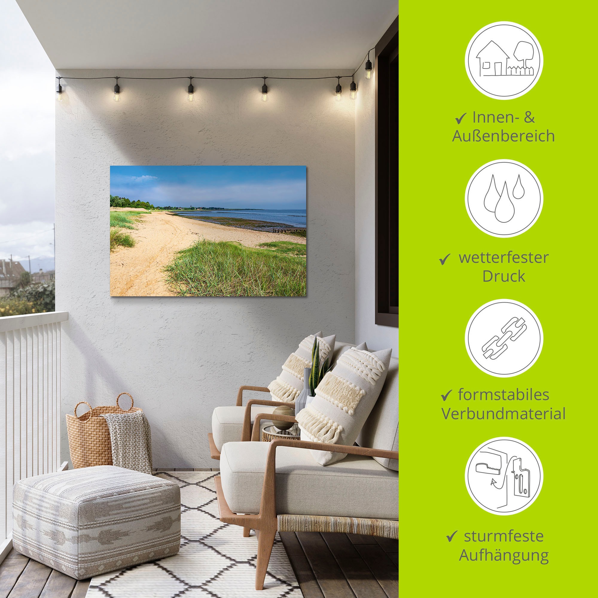 Artland Wandbild »Strand am Wattenmeer in Nebel, Amrum«, Strandbilder, (1 St.), als Alubild, Leinwandbild, Wandaufkleber oder Poster in versch. Größen