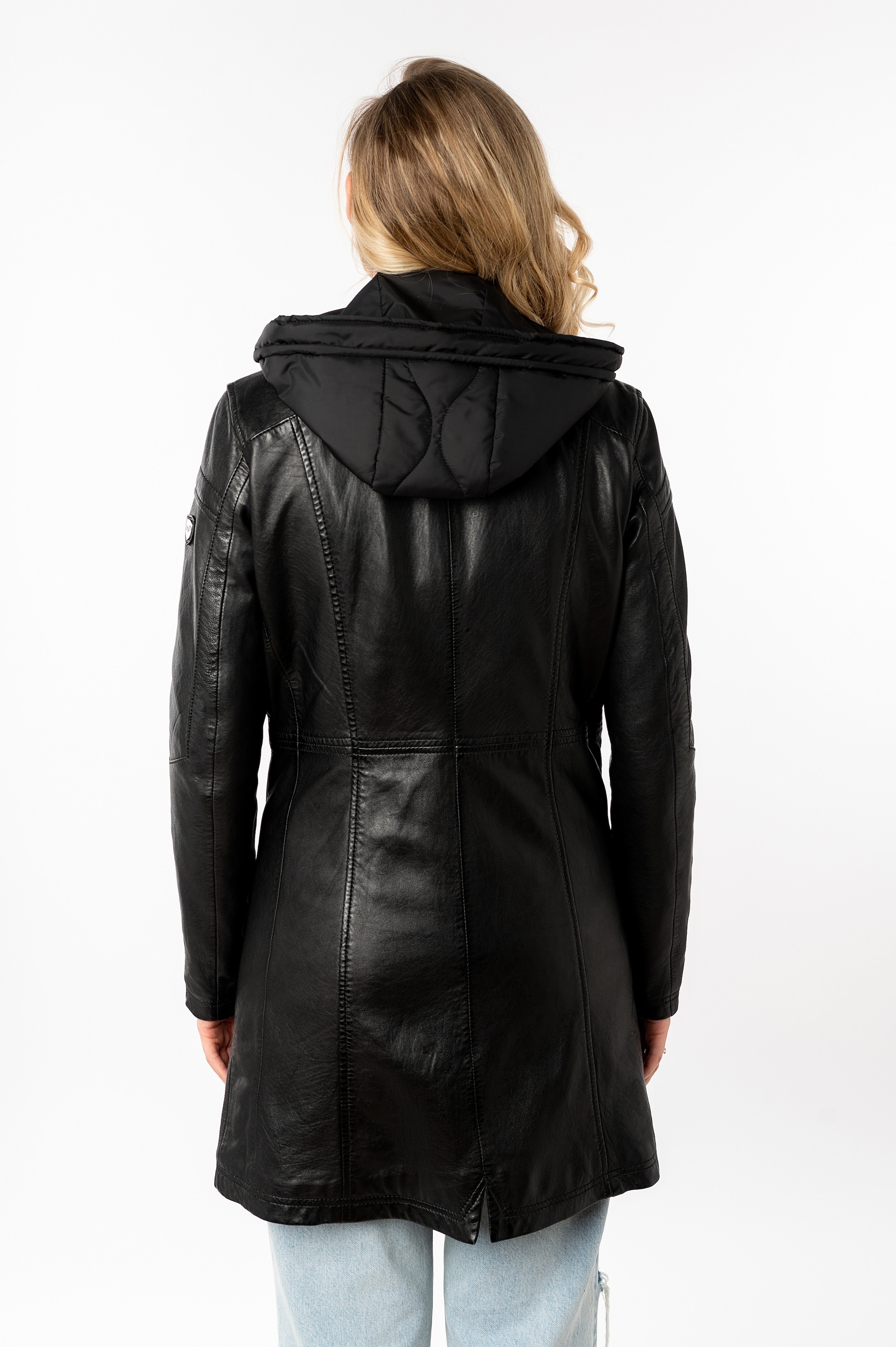 Mauritius Ledermantel »MWMilene« mit Nylonkapuze und Stehkragen