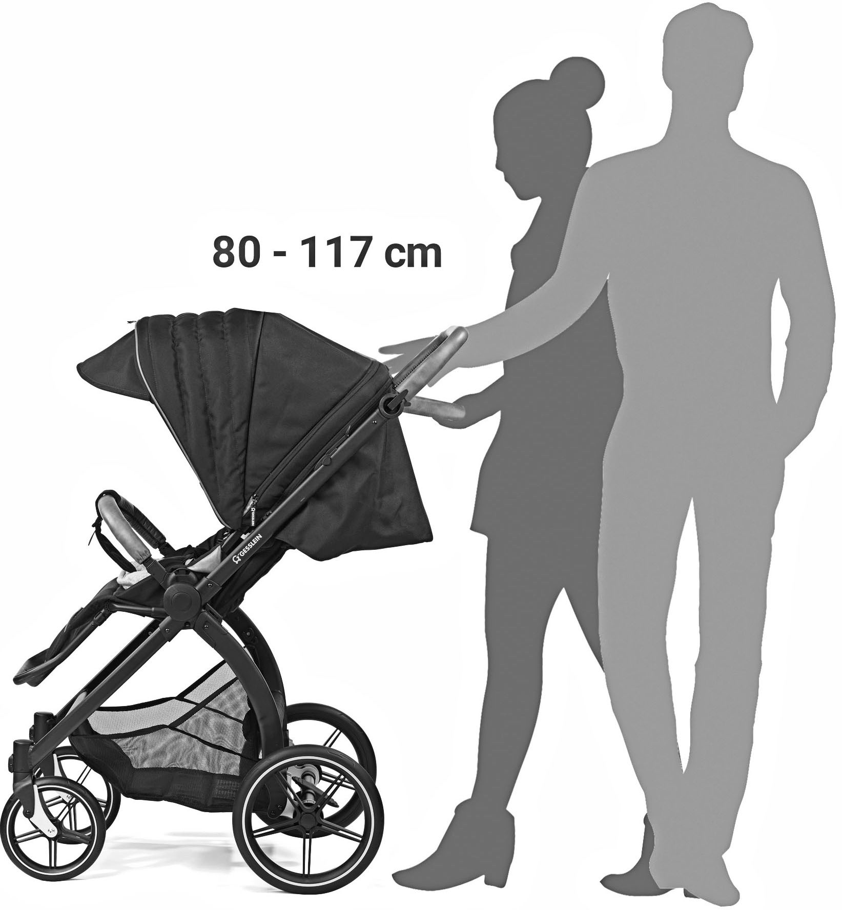 Gesslein Kombi-Kinderwagen »FX4 Soft+ mit Aufsatz Swing schwarz, sand«, mit Babywanne C3 und Babyschalenadapter