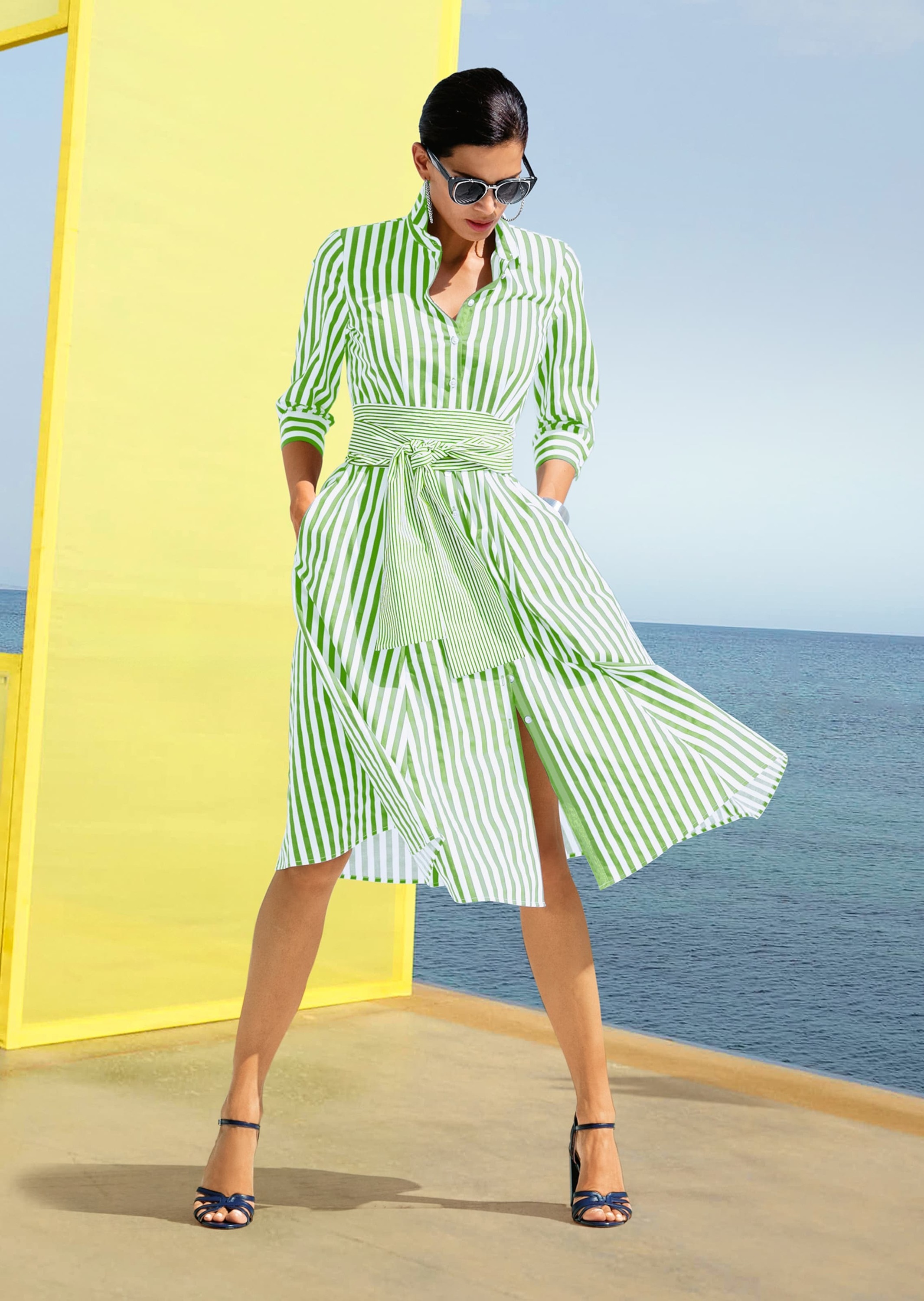 MADELEINE Sommerkleid »Kleid Gestreiftes Hemdblusenkleid mit Bindeschärpe«