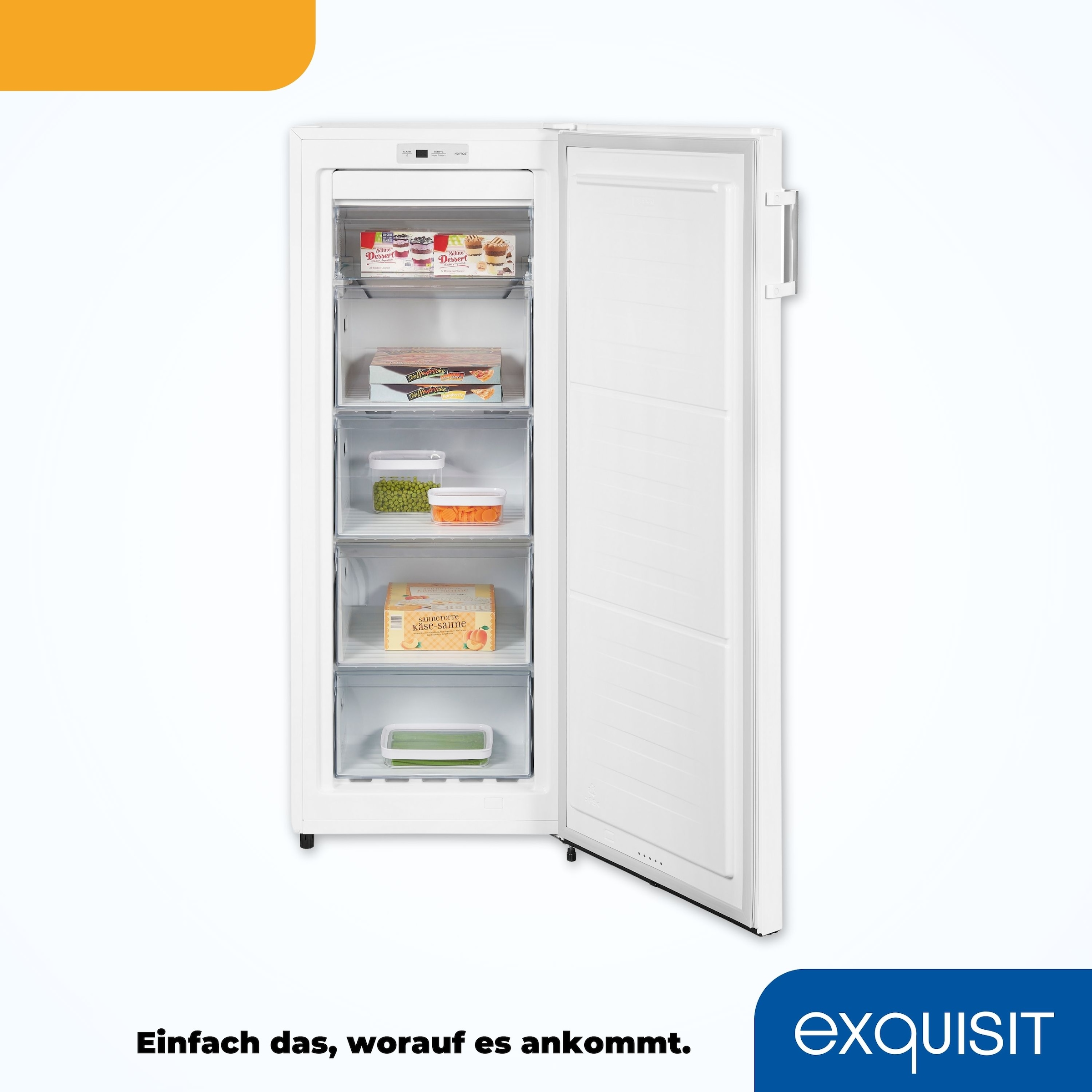 exquisit Gefrierschrank »GS231-NF-H-010E weiss«, 143,4 cm hoch, 56 cm breit, 155 L Volumen, NoFrost, Schnellgefrieren, 4 Sterne