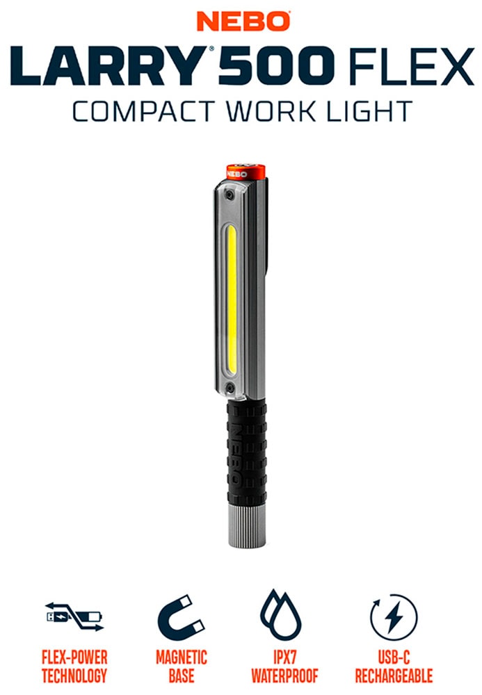NEBO LED Taschenlampe »Nebo Lil Larry 500 Flex« Taschenlampe inkl. Ladekabel,  Flexibel mit Akku- oder Batteriebetrieb nutzbar
