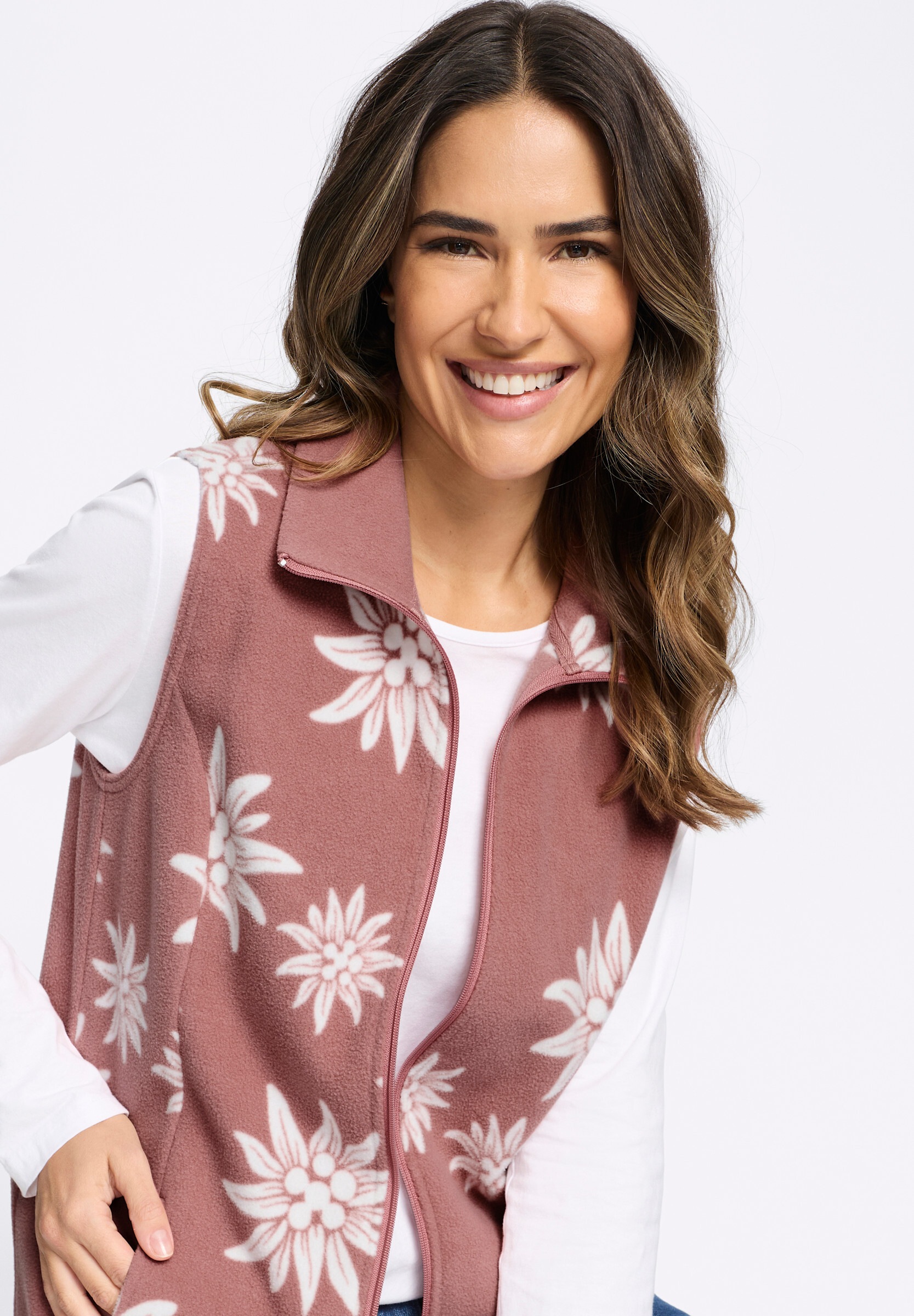 Sieh an! Jerseyweste »Fleece-Weste Fleeceweste mit Edelweiß-Motiven«