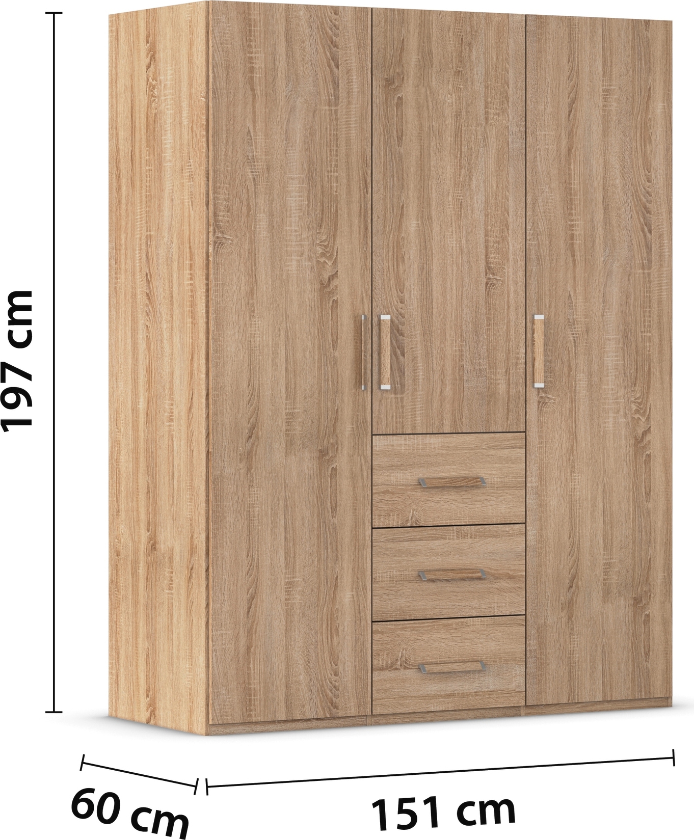 rauch Drehtürenschrank »Kleiderschrank Schrank Garderobe Schlafzimmerschrank EVELYN« in 2 Höhen 197 oder 210 cm erhältlich,  in elegantem Stil mit Schubladen 3 Breiten und 2 Höhen MADE IN GERMANY