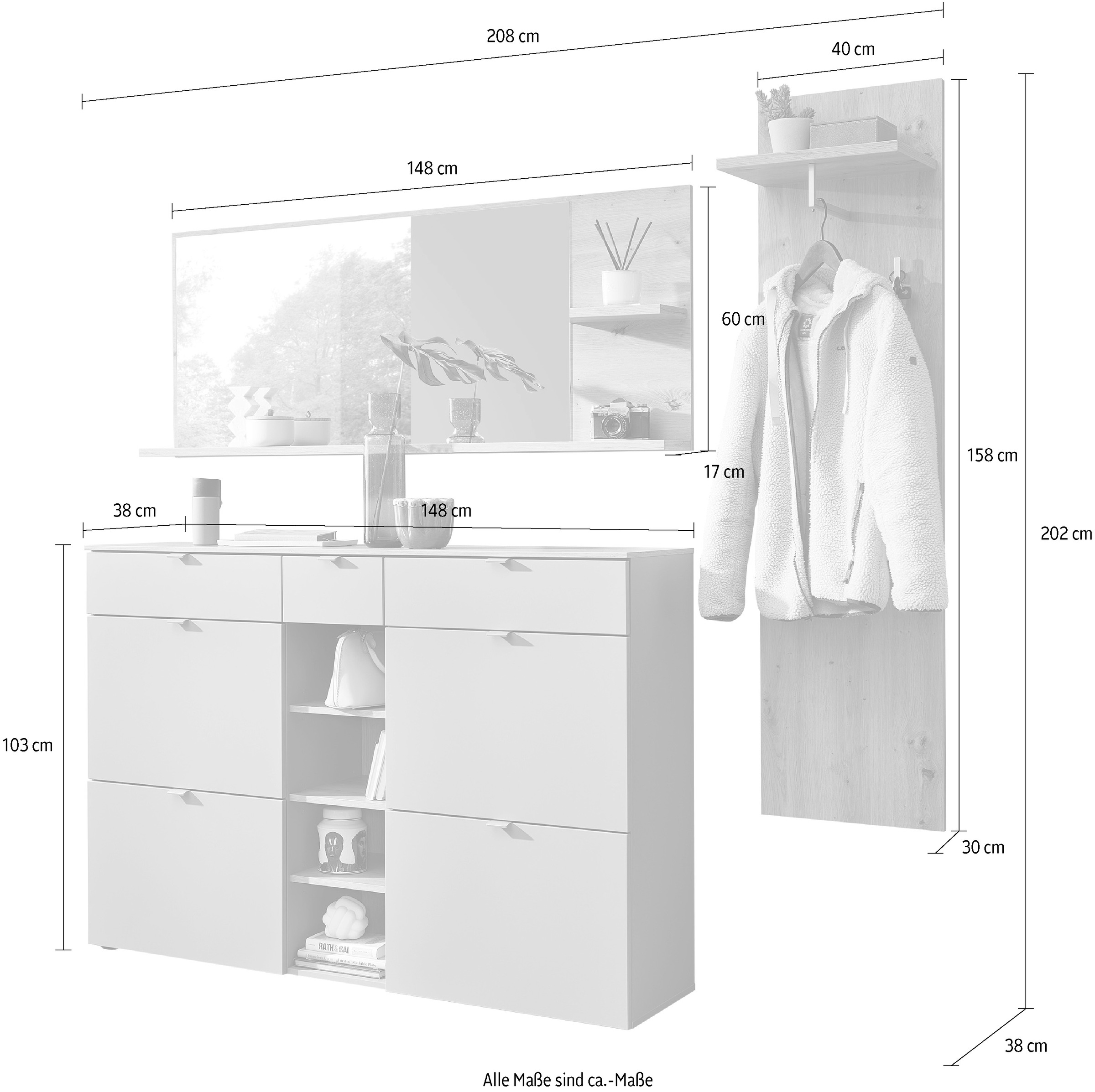 Innostyle Garderoben-Set »Bari Garderobenprogarmm, BxHxT 208x202x38 cm«, (Set, 3 St.), Besteht aus 3 Typen