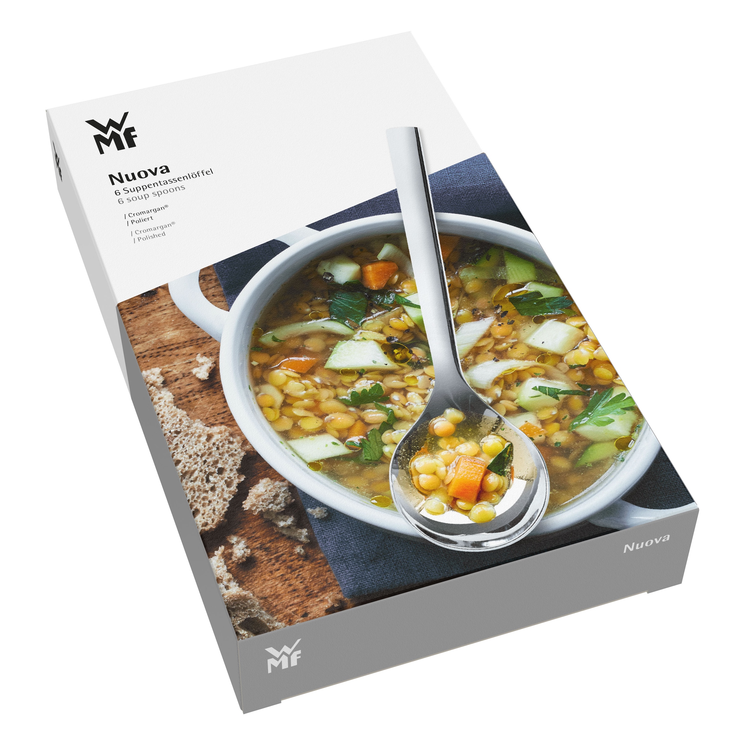 WMF Suppenlöffel »Nuova« 6-tlg., 17 cm, Cromargan Edelstahl rostfrei 18/10, Geschenkverpackung