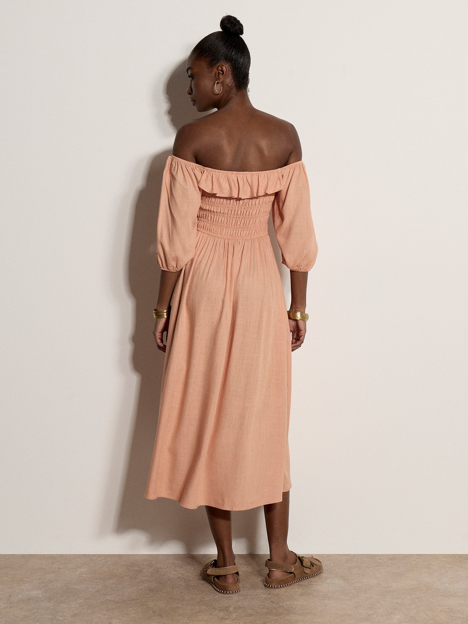 Apricot Maxikleid »Langes Kleid mit Bardot-Ausschnitt« mit Raffungen