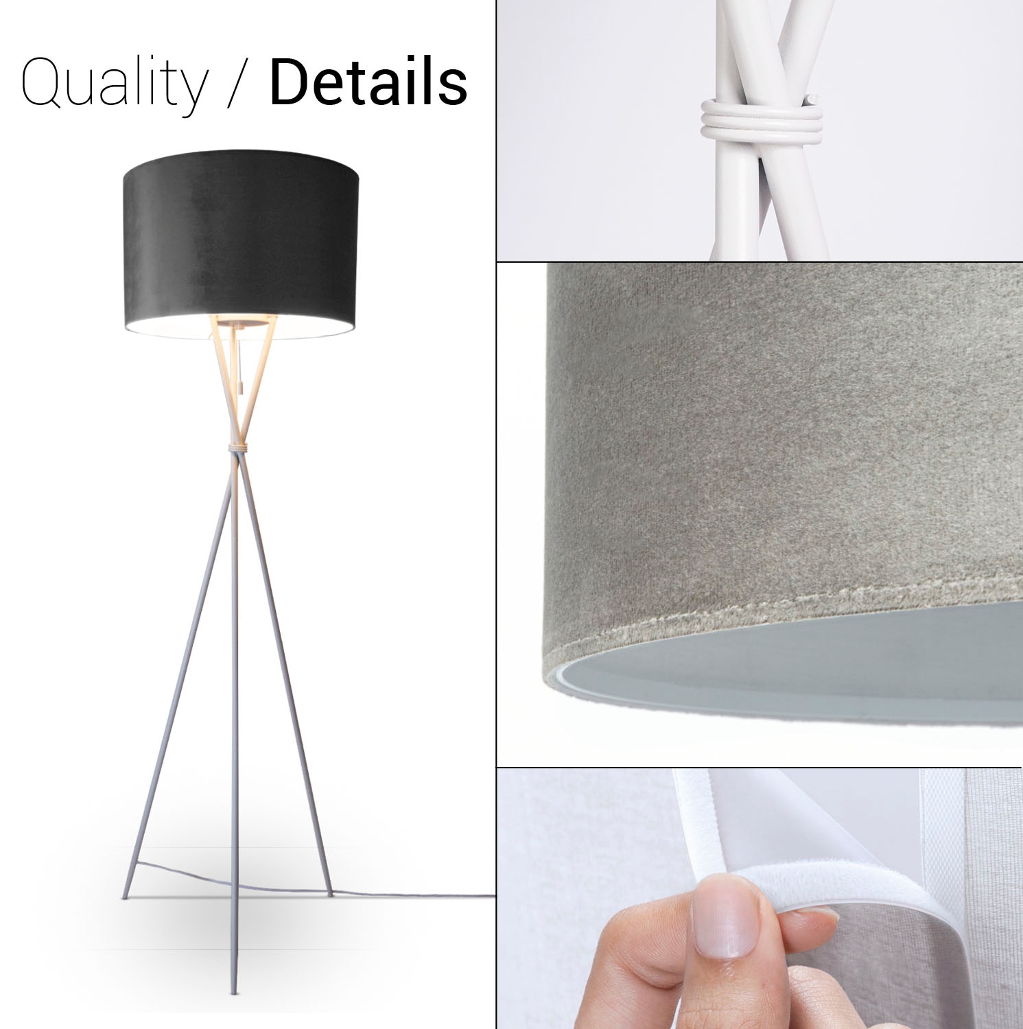 Paco Home Stehlampe »Kate uni Color«, Leuchtmittel E27 | ohne Leuchtmittel, Wohnzimmer Dreibein Standleuchte Velour Höhe 177,5cm Filigran E27
