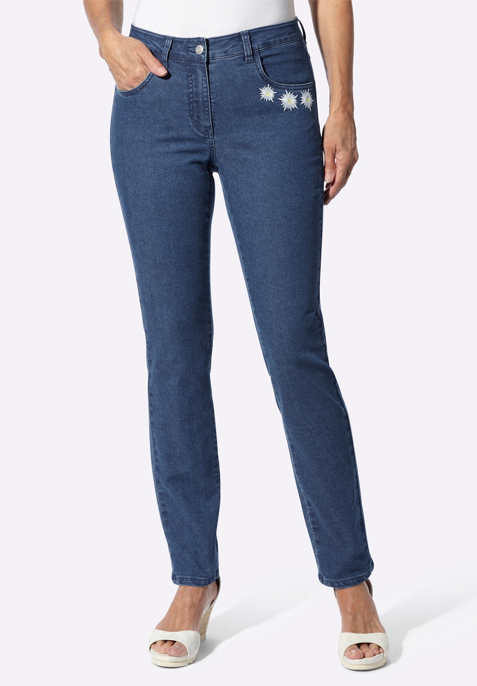 Sieh an! Bequeme Jeans »Jeans Trachtenjeans mit Edelweiß-Stickerei«