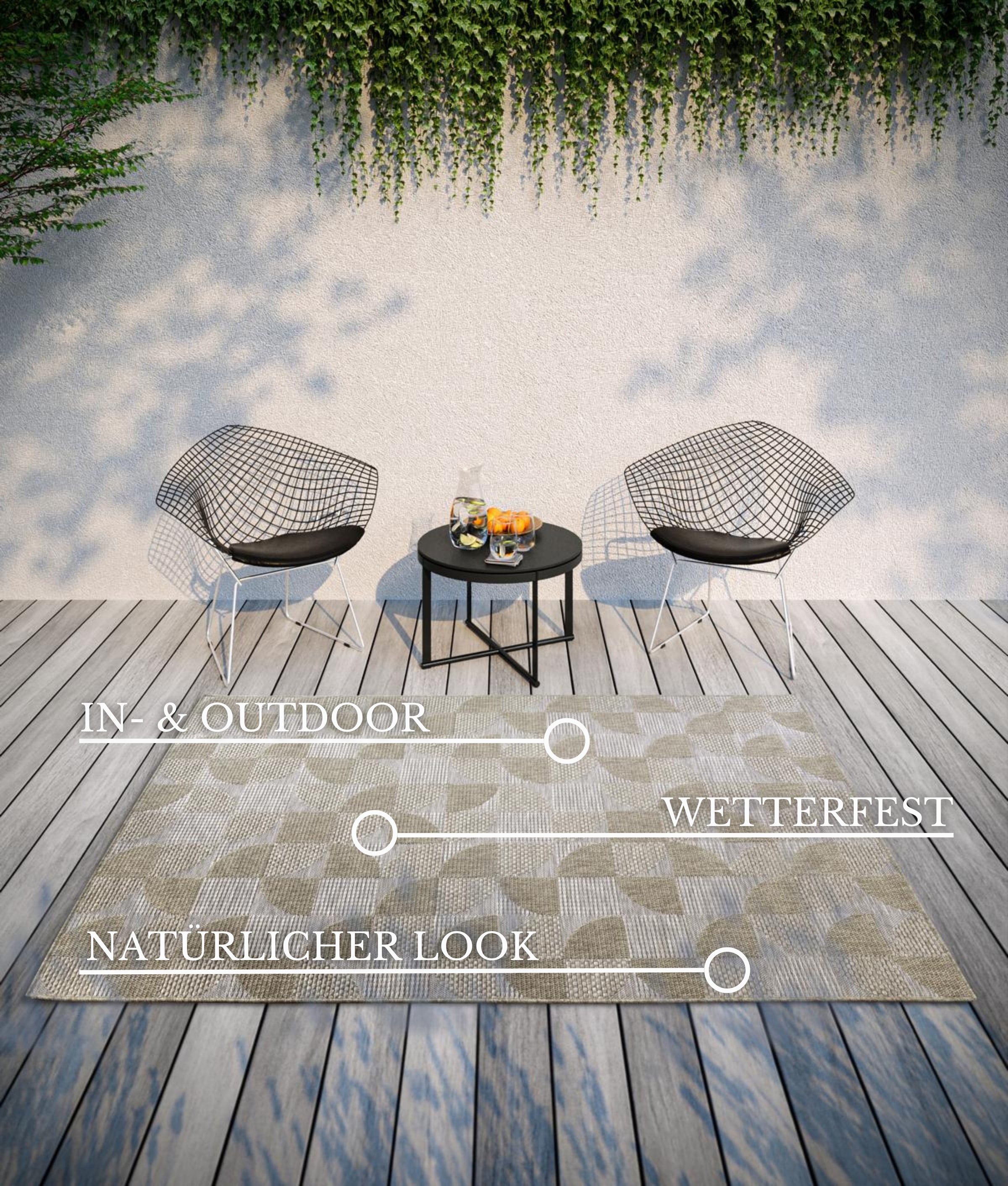 Villeroy & Boch Teppich »Margaretha«, rechteckig, 8 mm Höhe, In-& Outdoor, Flachgewebe, wetterfest, Terrasse, Balkon, natur, modern