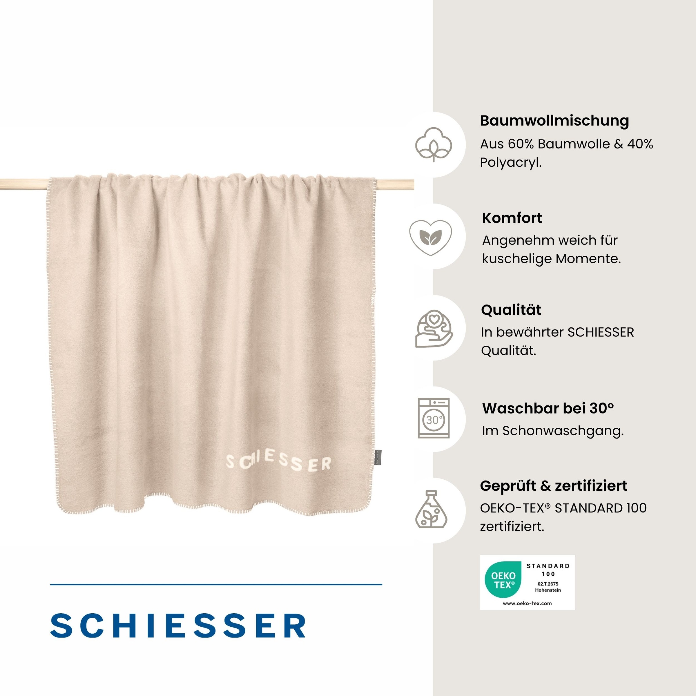 Schiesser Wohndecke »Kuscheldecke Klara in Wendeoptik - Baumwoll-Mix - warm und flauschig« OEKO-TEX® MADE IN GREEN