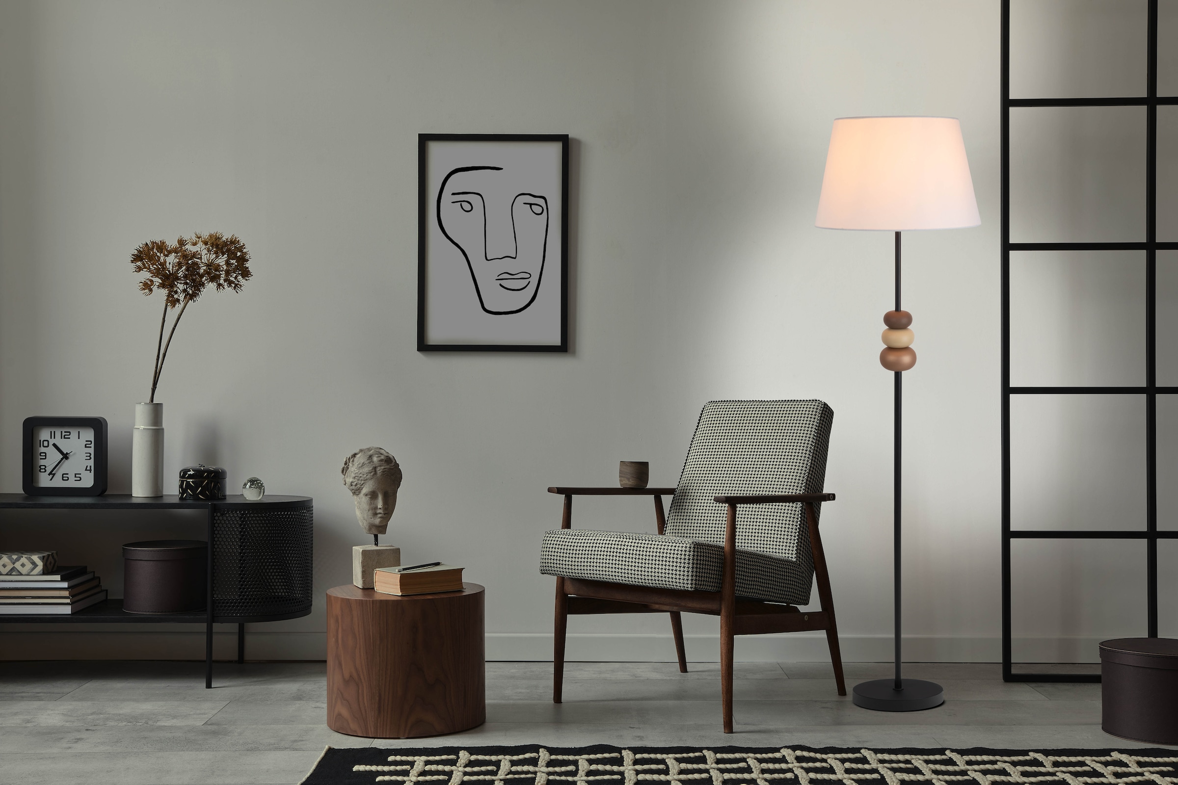 näve Stehlampe »Elina« E27 1 Stk. H: 155cm, Textilschirm weiß, E27 max. 40W, Zuleitung 180cm schwarz