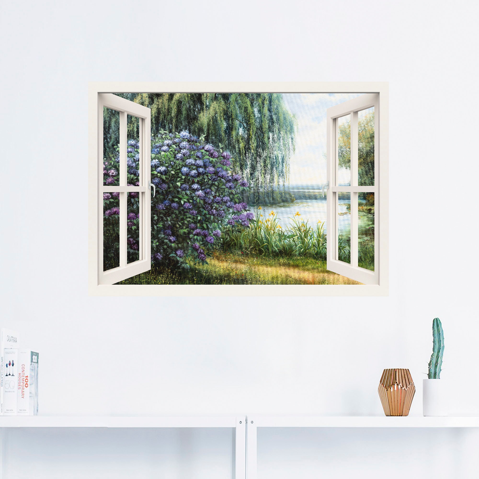 Artland Wandbild »Hortensien am See«, Fensterblick, (1 St.), als Leinwandbild, Poster, Wandaufkleber in verschied. Größen