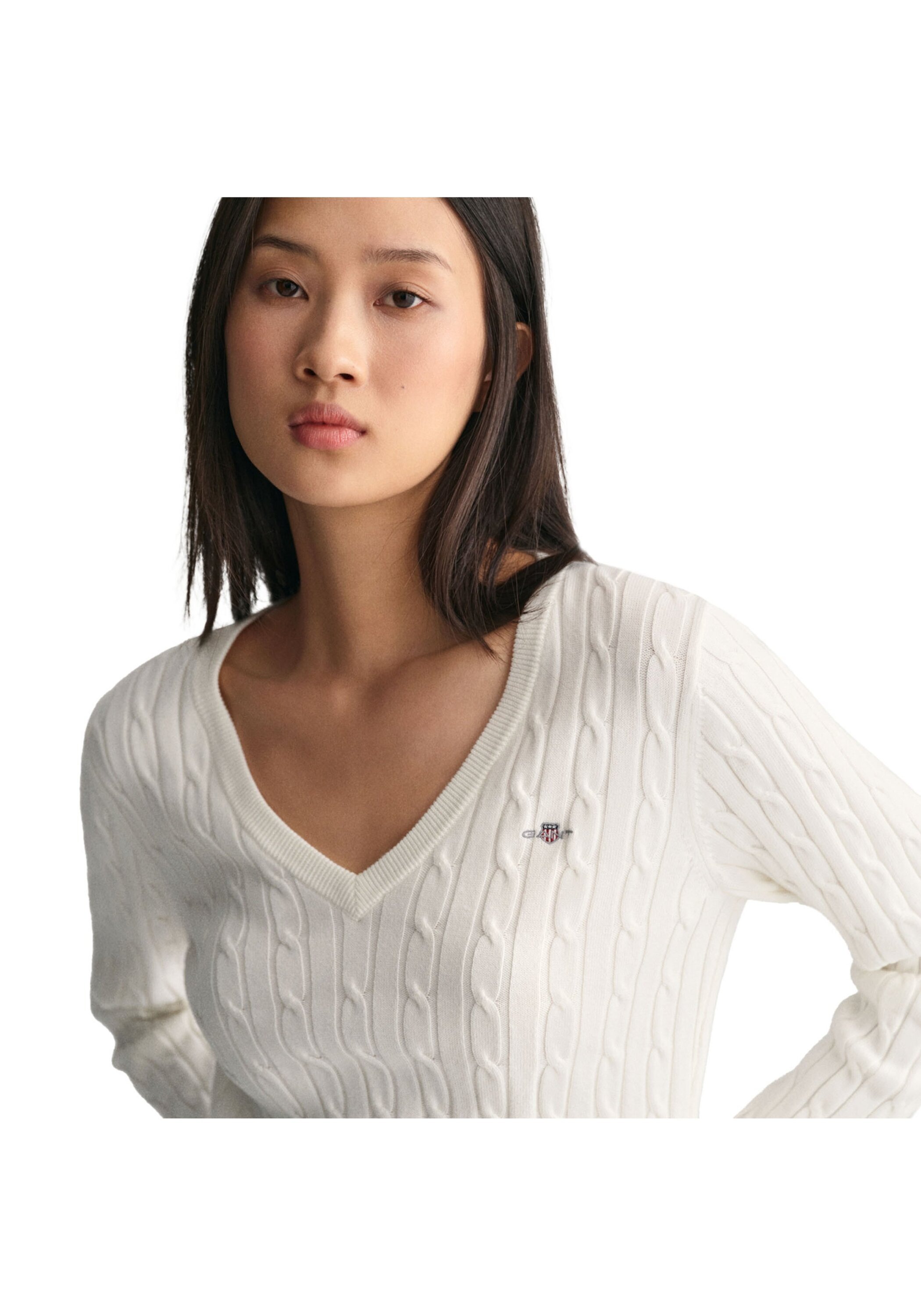Gant Sweater »Strickpullover STRETCH COTTON CABLE V-NECK«