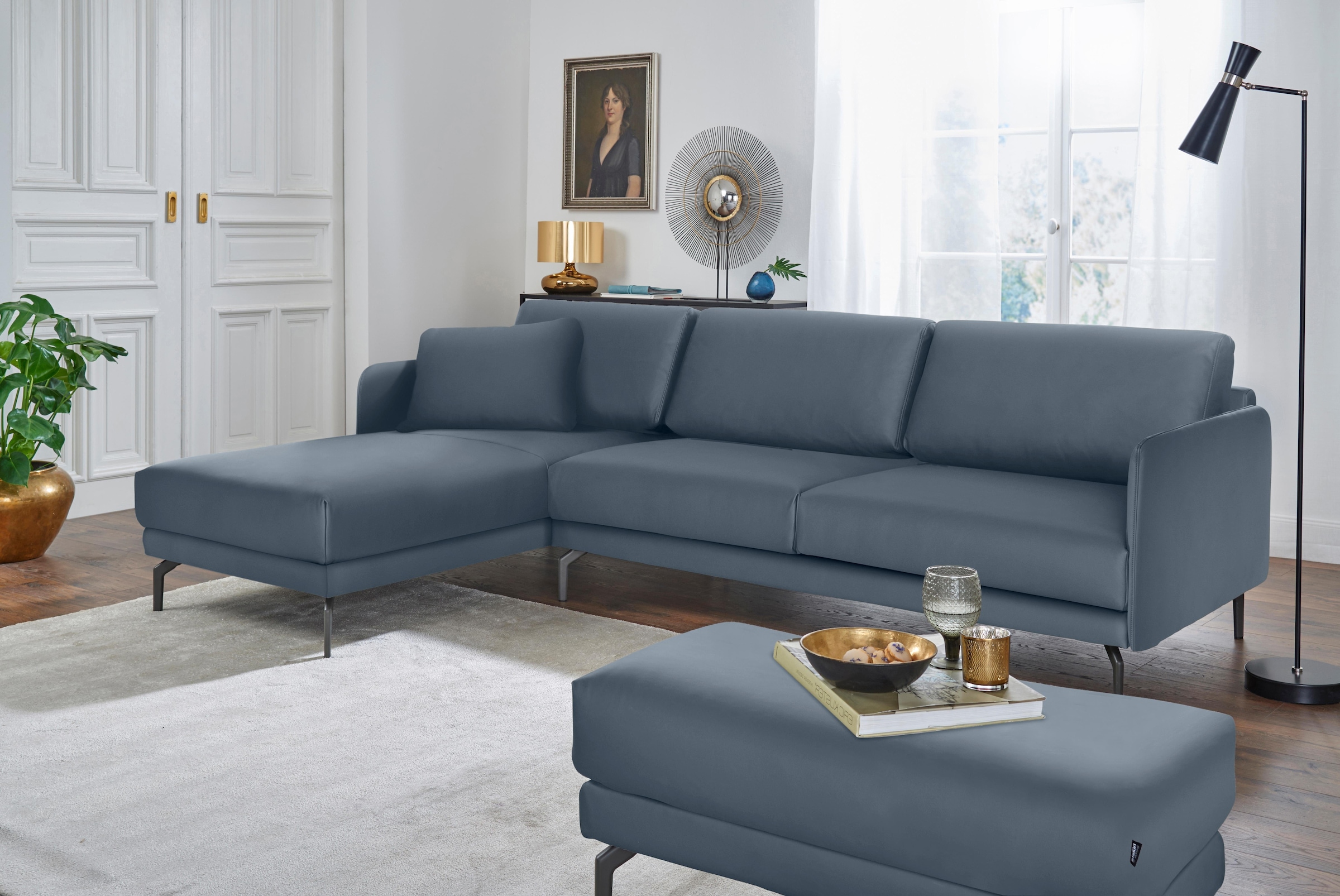 Creation BY ROLF BENZ Ecksofa »CR.450, Designecksofa, Polsterecke, L-Form«, Armlehne sehr schmal, Breite 234 cm, Alugussfüße in umbragrau