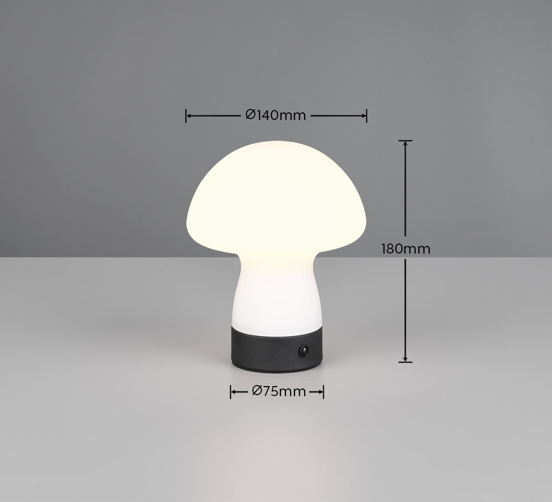 REALITY Leuchten LED Tischleuchte »DOOLEY, Akku LED Tischlampe aus Glas, Höhe 18 cm Ø 14cm, IP20 1,5W LED« LED-Board 1 Stk. Warmweiß 140 Lumen 3000K warmweiß, Touchdimmer, USB-Ladeanschluss
