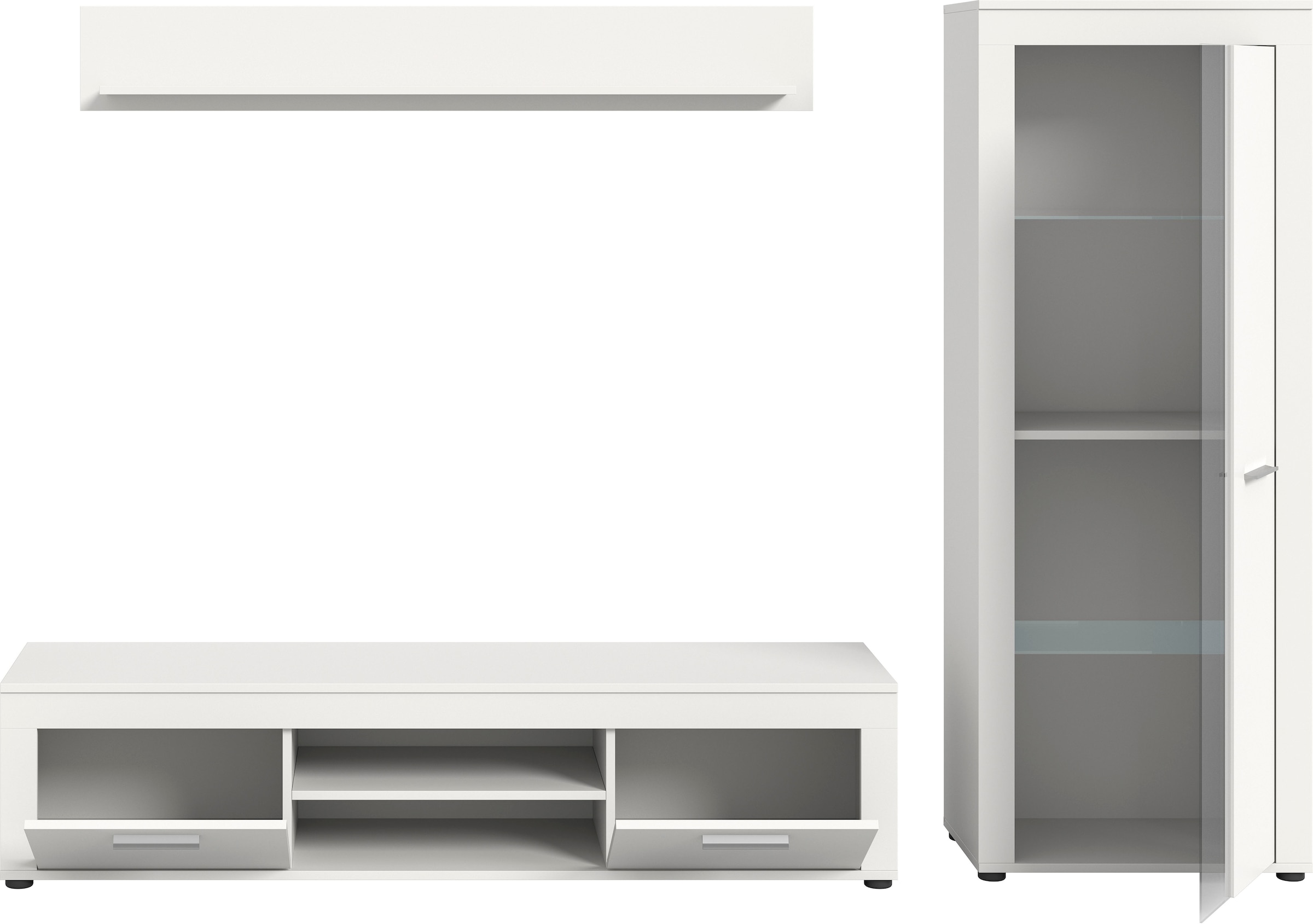 OTTO home Wohnwand »AOSTA, Breite 235cm, 3-teilige Wohn-Kombination« bestehend aus: Lowboard, Wandboard, Vitrine, 3 Stk. tlg.