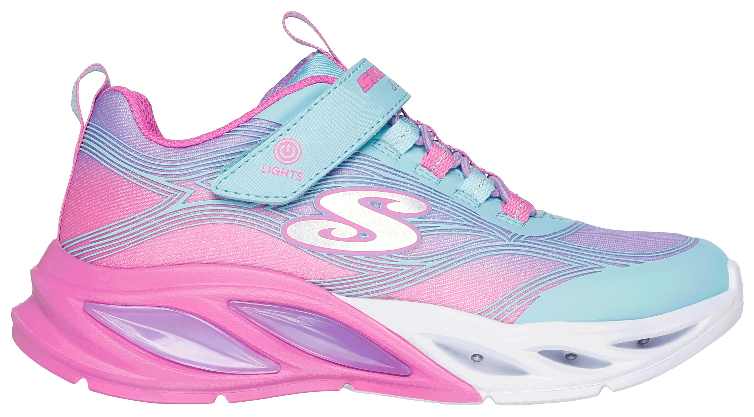 Skechers Sneaker »COSMIC GLOW LIGHTS«  Klettschuh mit Glitzer, Größenschablone zum Download