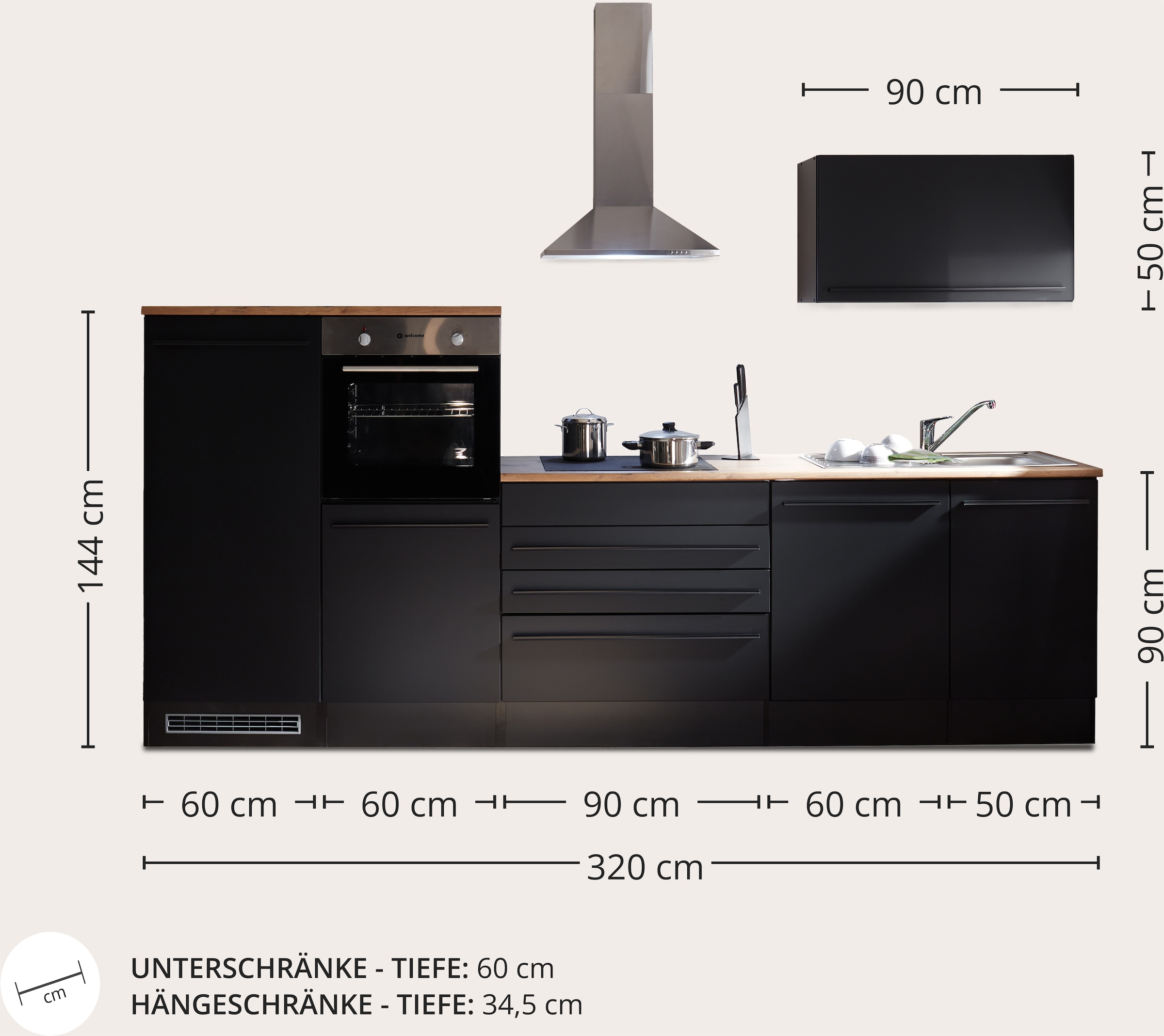 BASIC by Balculina Küchenzeile »Jazz«, Breite 320 cm, wahlweise mit E-Geräten