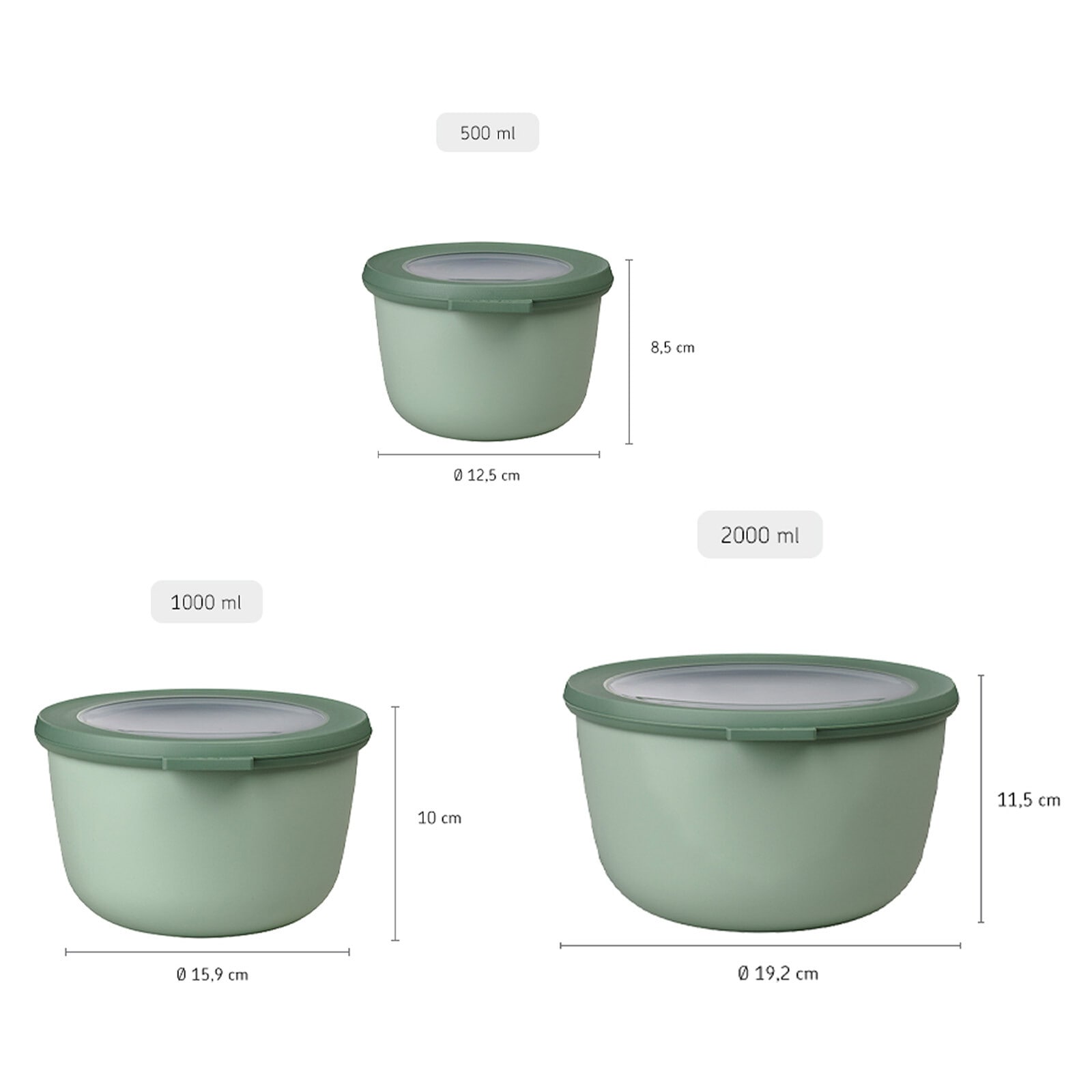 Mepal Frischhaltedose »Multischüssel-Set Cirqula 0,5l 1l 2l 3er Set«, (3 tlg.)