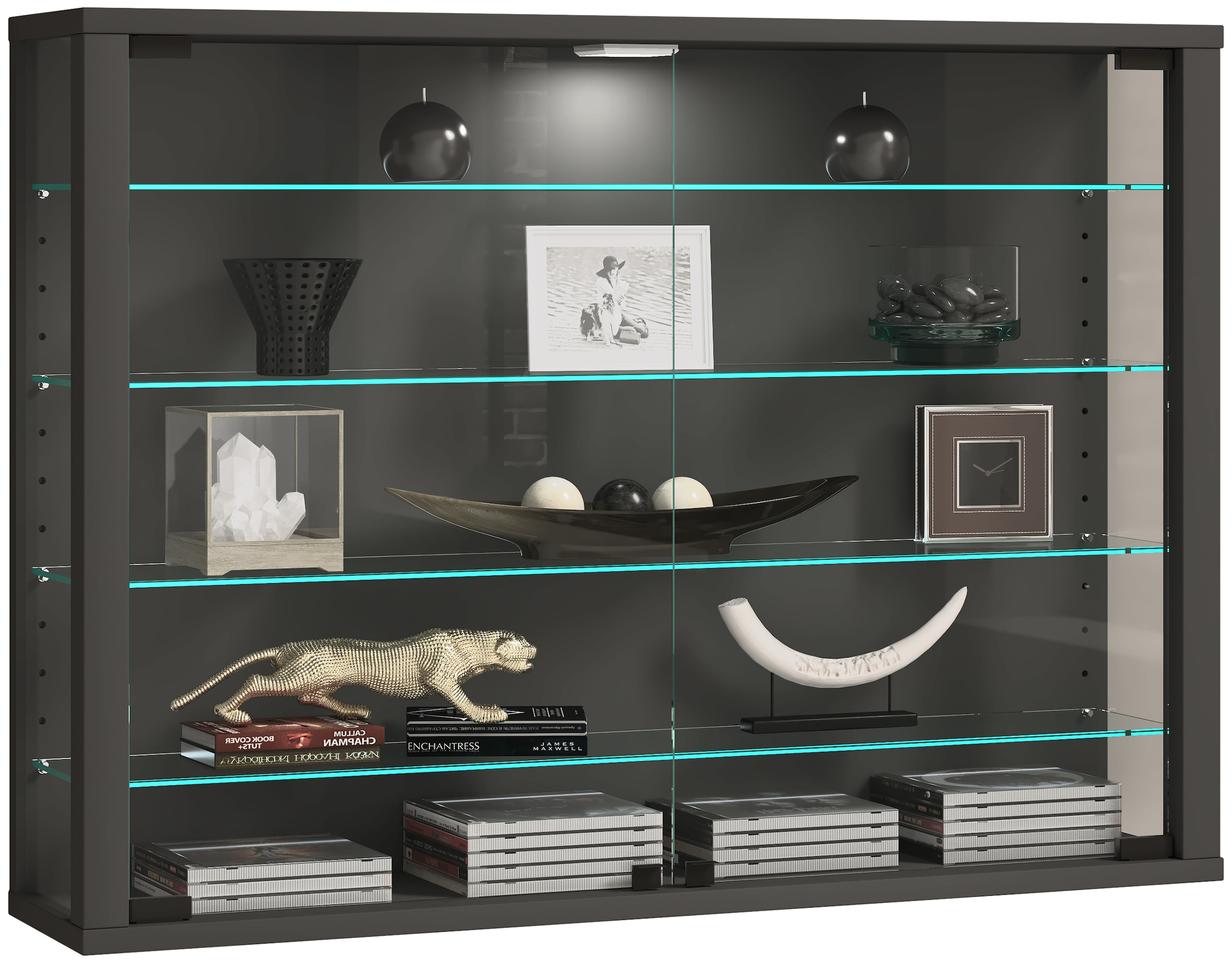 VCM Wandregal »VCM Glasvitrine hängend | Vitrine Glas mit ESG-Sicherheitsglas | Maße: H. 60 x B. 83 x T. 18 cm | Hängevitrine Glas | Modern und platzsparend | Glas Vitrinenschrank - Vitrosa L«