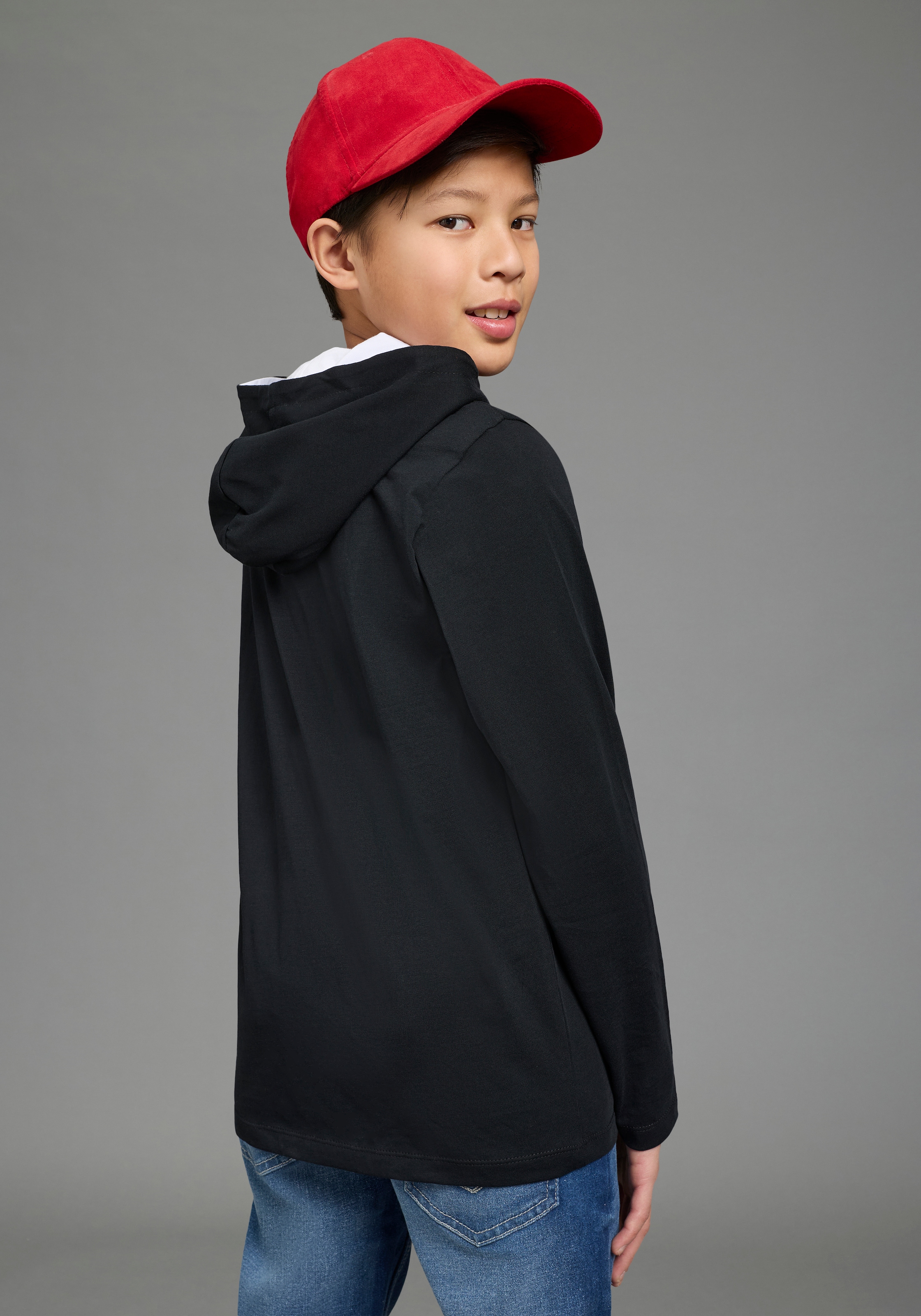 KIDSWORLD Kapuzenshirt »Kapuzenshirt mit Spruch: DON'T LOOK BACK« Langarm, bedruckt, aus Baumwolle und Polyester