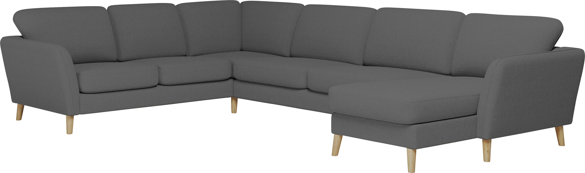 Home affaire Wohnlandschaft »MARSEILLE XXL 349cm, U-Form, Ottomane rechts/links wählbar«, Massivholzbeine aus Eiche, In verschieden Bezügen und Farbvarianten