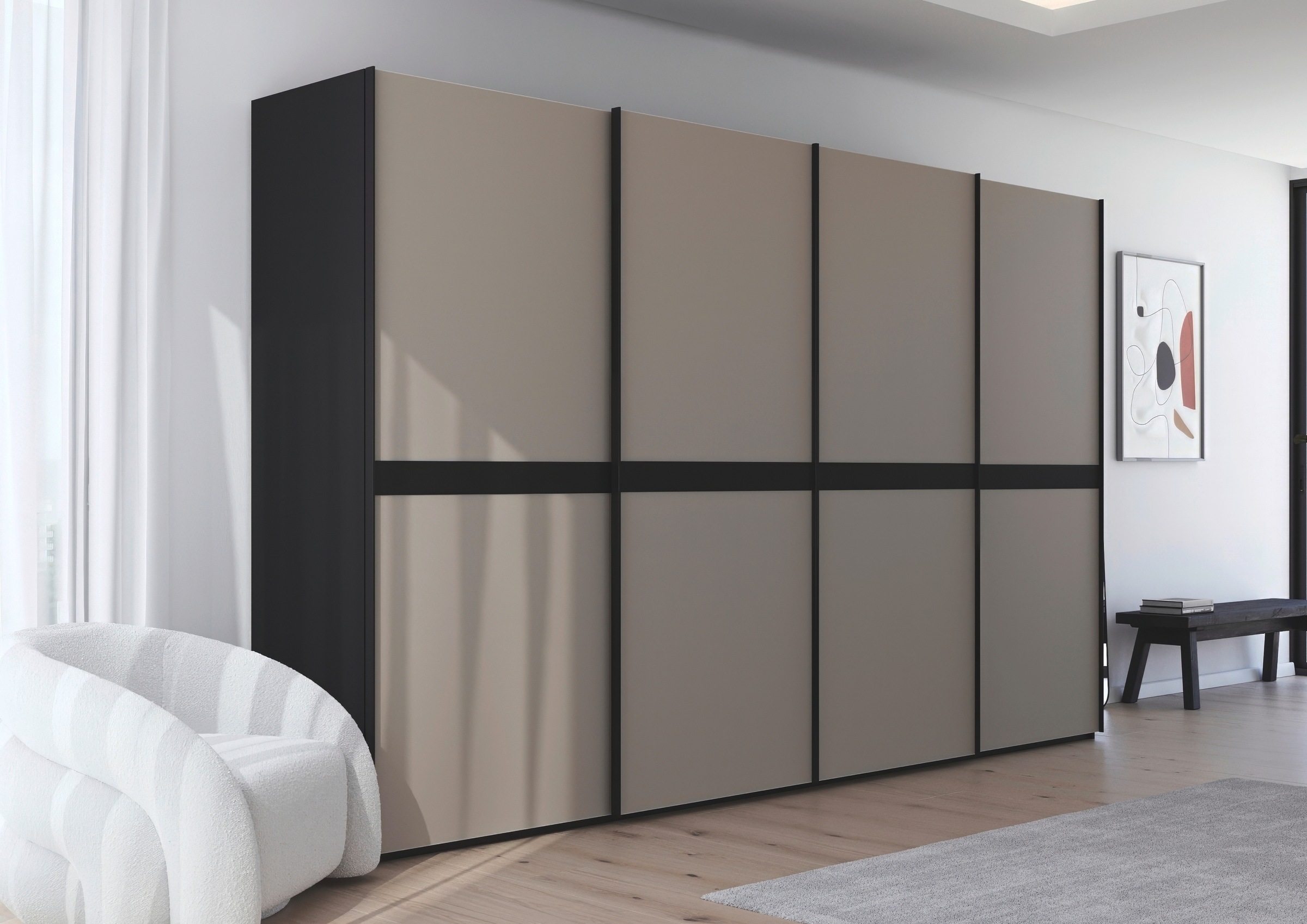 rauch Schwebetürenschrank »Kleiderschrank Schrank Garderobe Schlafzimmerschrank SCALE-LINE«, edle Optik mit Bauchbinde in Korpusfarbe mit Glasfront MADE IN GERMANY