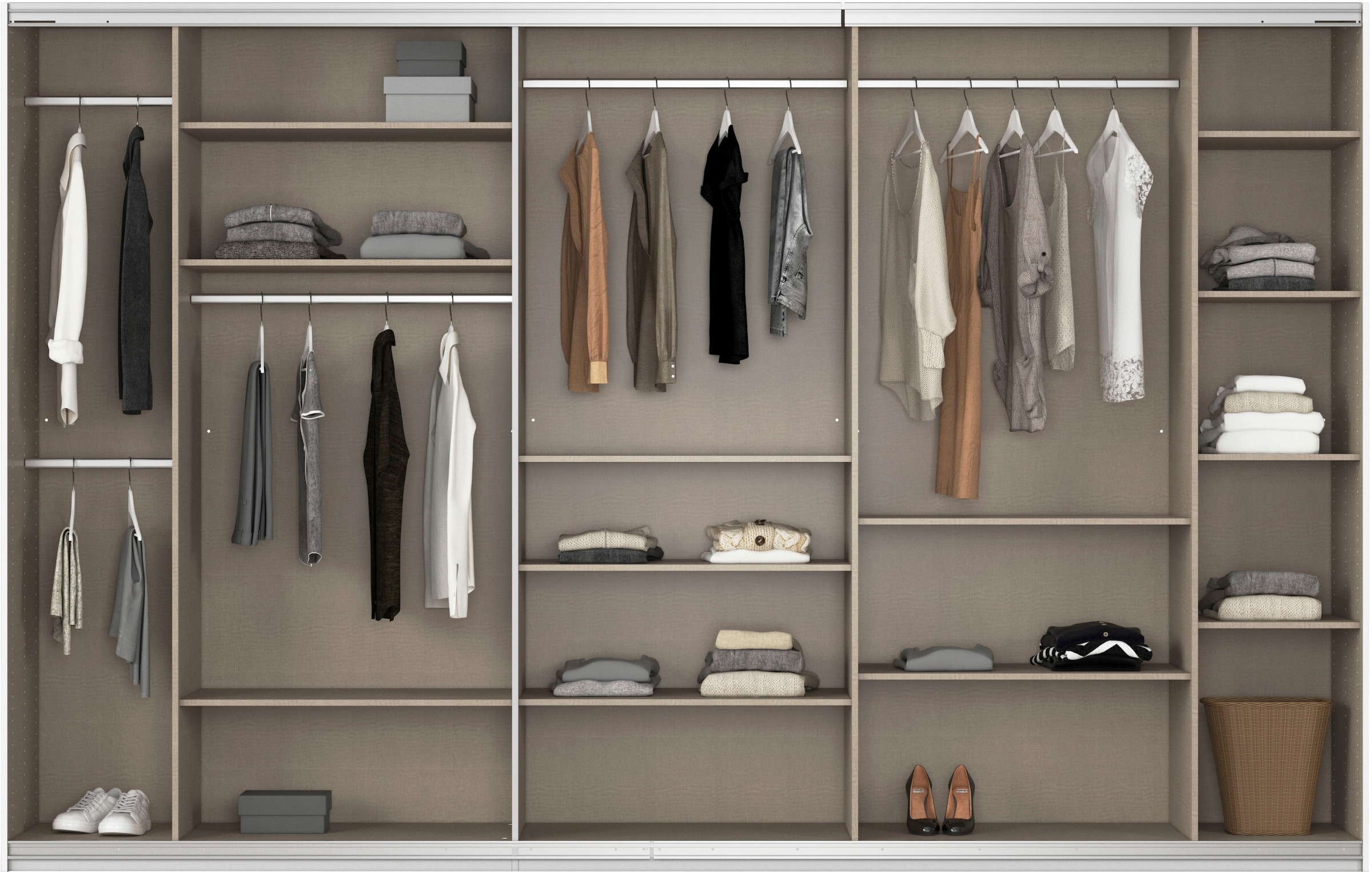 rauch Schwebetürenschrank »Kleiderschrank Kleiderschränke Schrank Garderobe AGORDO mit Glasfront«, durchdachte Innenausstattung, in 4 Breiten und 2 Höhen MADE IN GERMANY