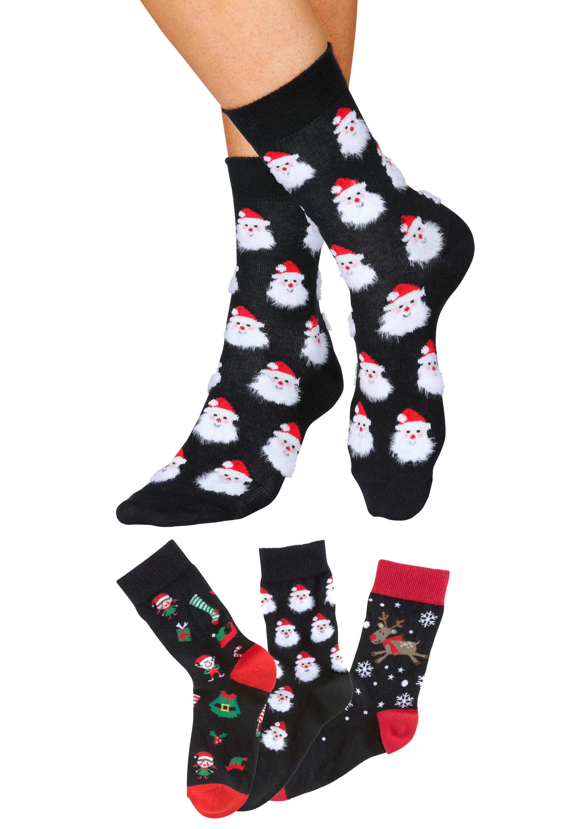 H.I.S Socken, (Packung, 3 Paar), mit lustigen Weihnachtsmotiven