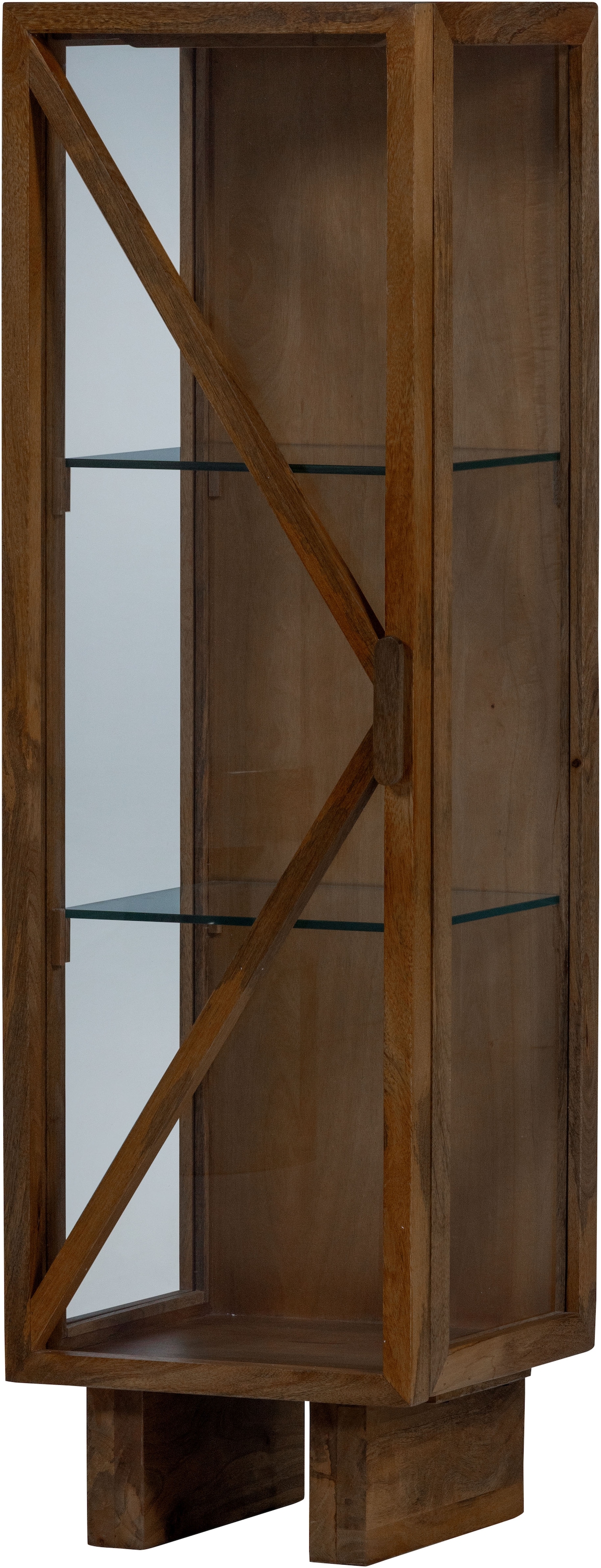 WOOOD Vitrine »Kella Mangoholz mit Glastüren und Glaseinlegeböden 40 x 39 x 137 cm« Wandbefestigung empfohlen, Tragkraft 5–7 kg pro Glasboden