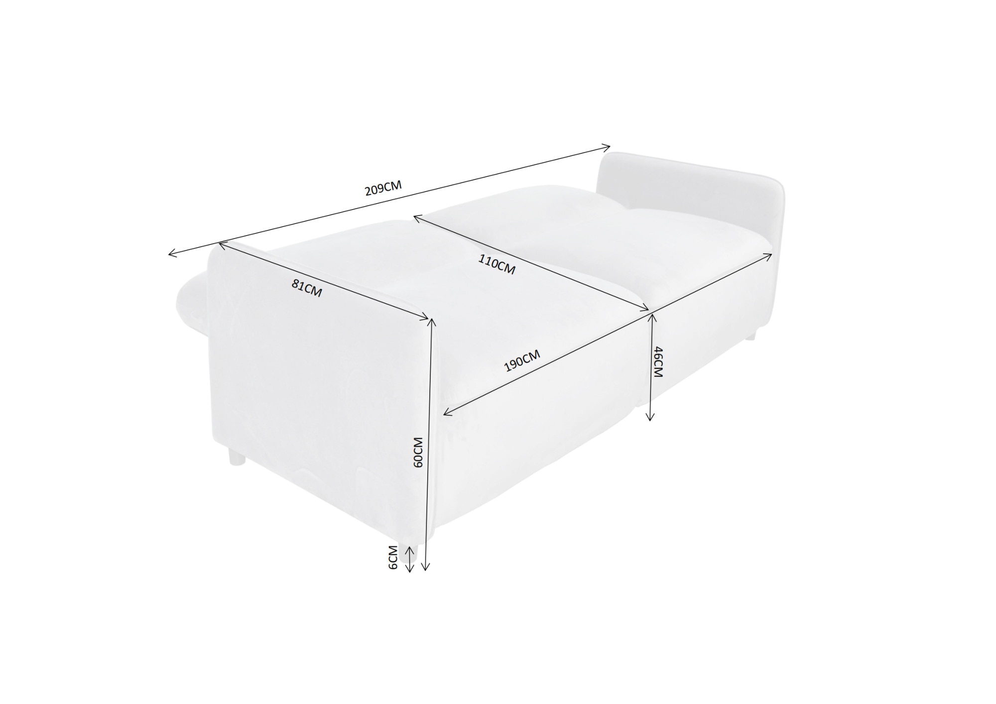 Dorel Home 3-Sitzer »ALICIA Schlafsofa 209 cm«, Federkernpolsterung, verstellbare Rückenlehne, Liegefläche 110/190 cm