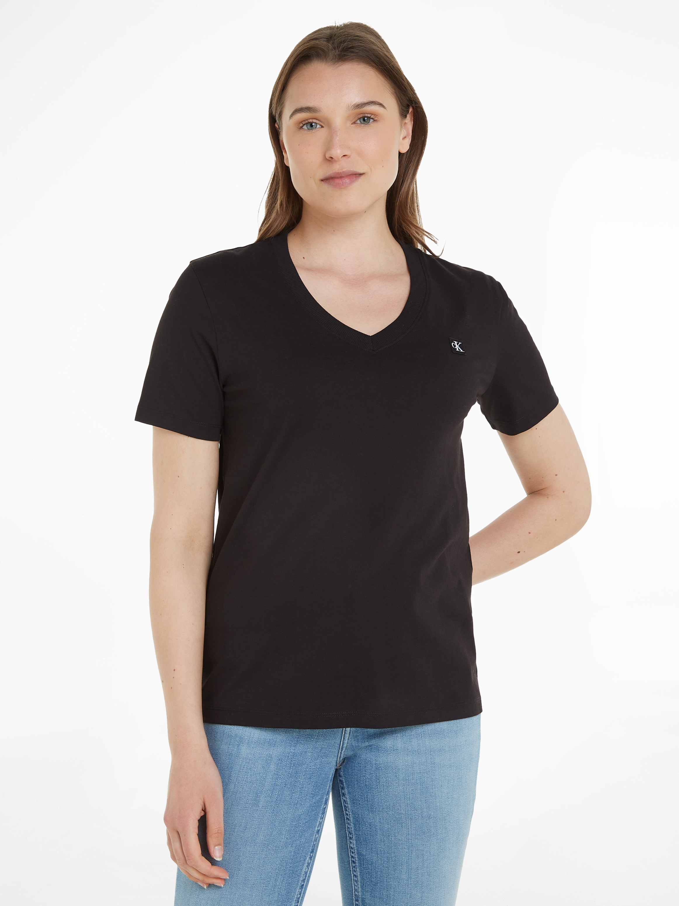 Calvin Klein Jeans Logomarkenlabel T-Shirt EMBRO V-NECK BADGE bei TEE«, mit ♕ »CK
