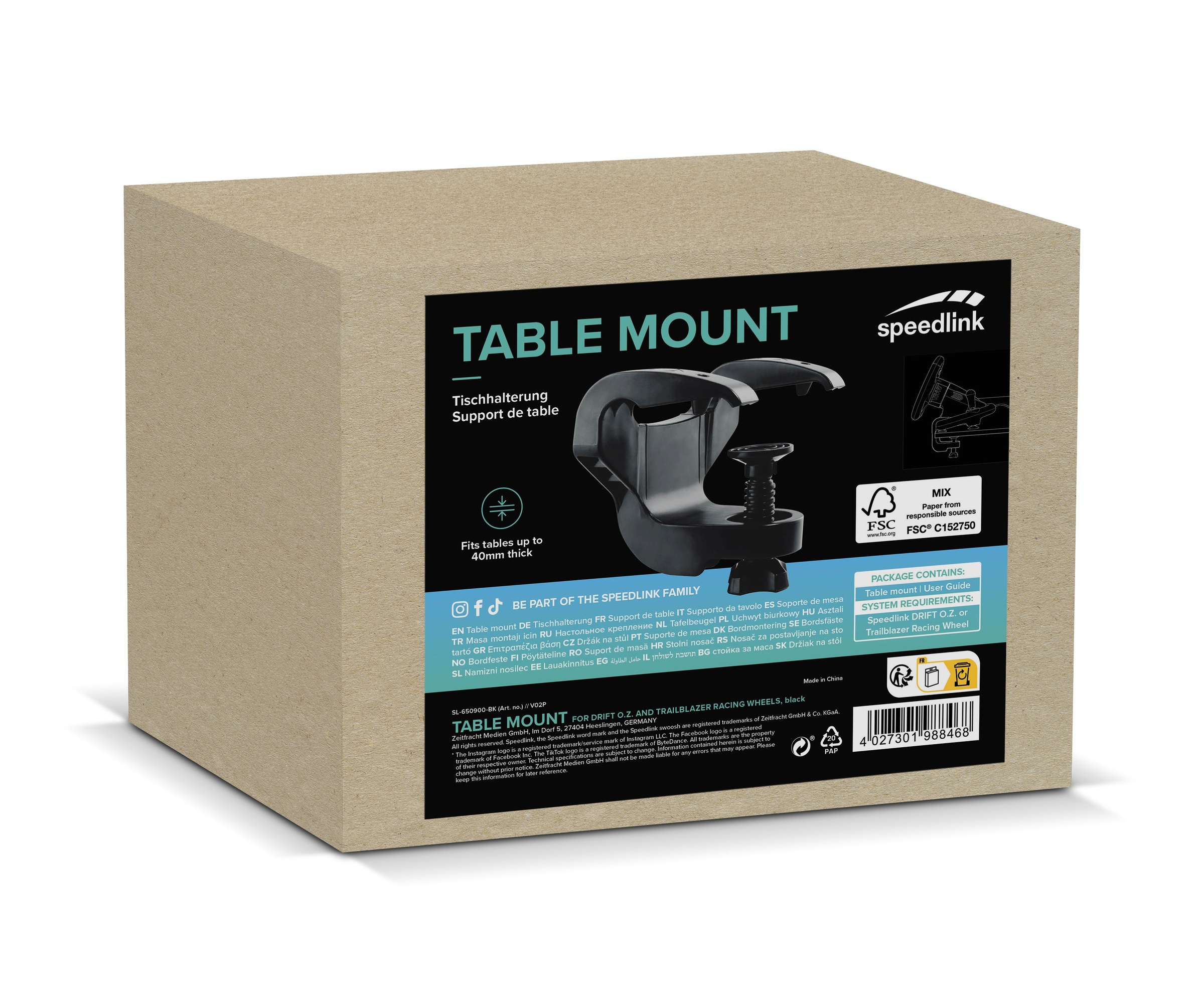 Speedlink Halterung »TABLE MOUNT Lenkrad Halterung für DRIFT O.Z./ TRAILBLAZER Racing Wheel«, Tischhalterung mit Handschraube bis 40mm Tischdicke