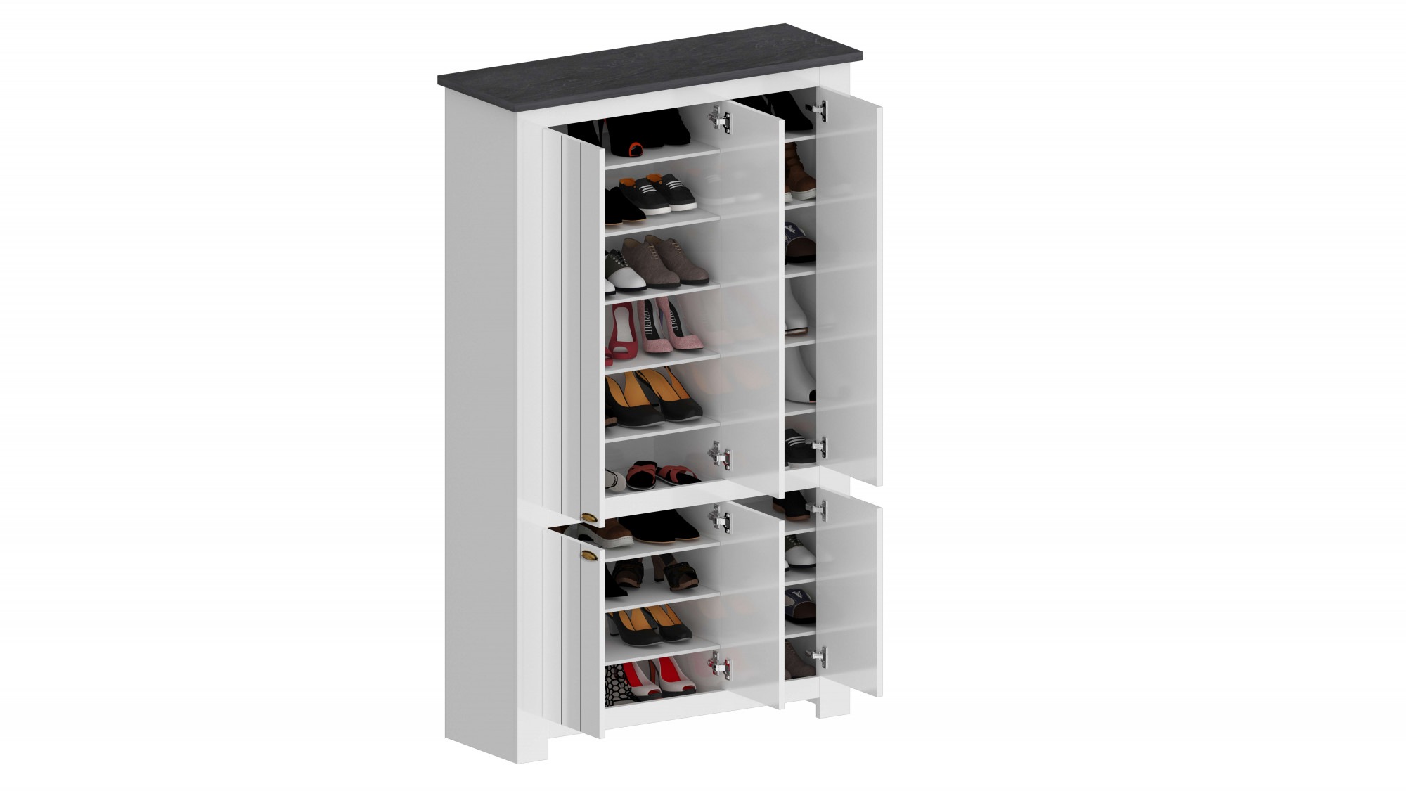 INOSIGN Schuhschrank »FIGO, Made in Italy – Schuhkommode,Schuhregal für ca. 60 Paar Schuhe«, (1 St.), 6-Türig, Siebdruck-dekorative Fräsungen, 20 Fächer, Höhe: 60 cm