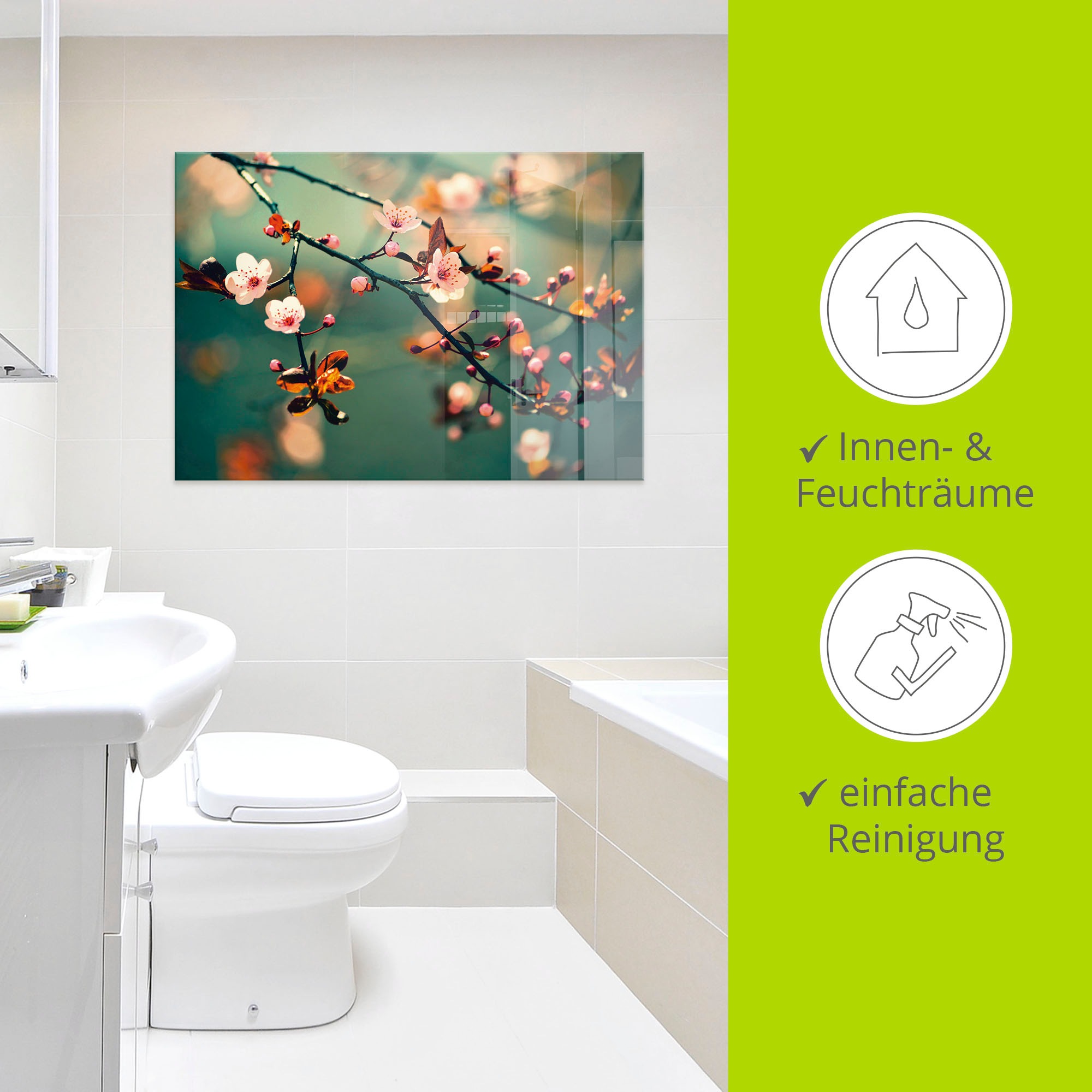 Artland Glasbild »Japanische Kirsch Sakura Blumen«, Blumen, (1 St.), in verschiedenen Größen