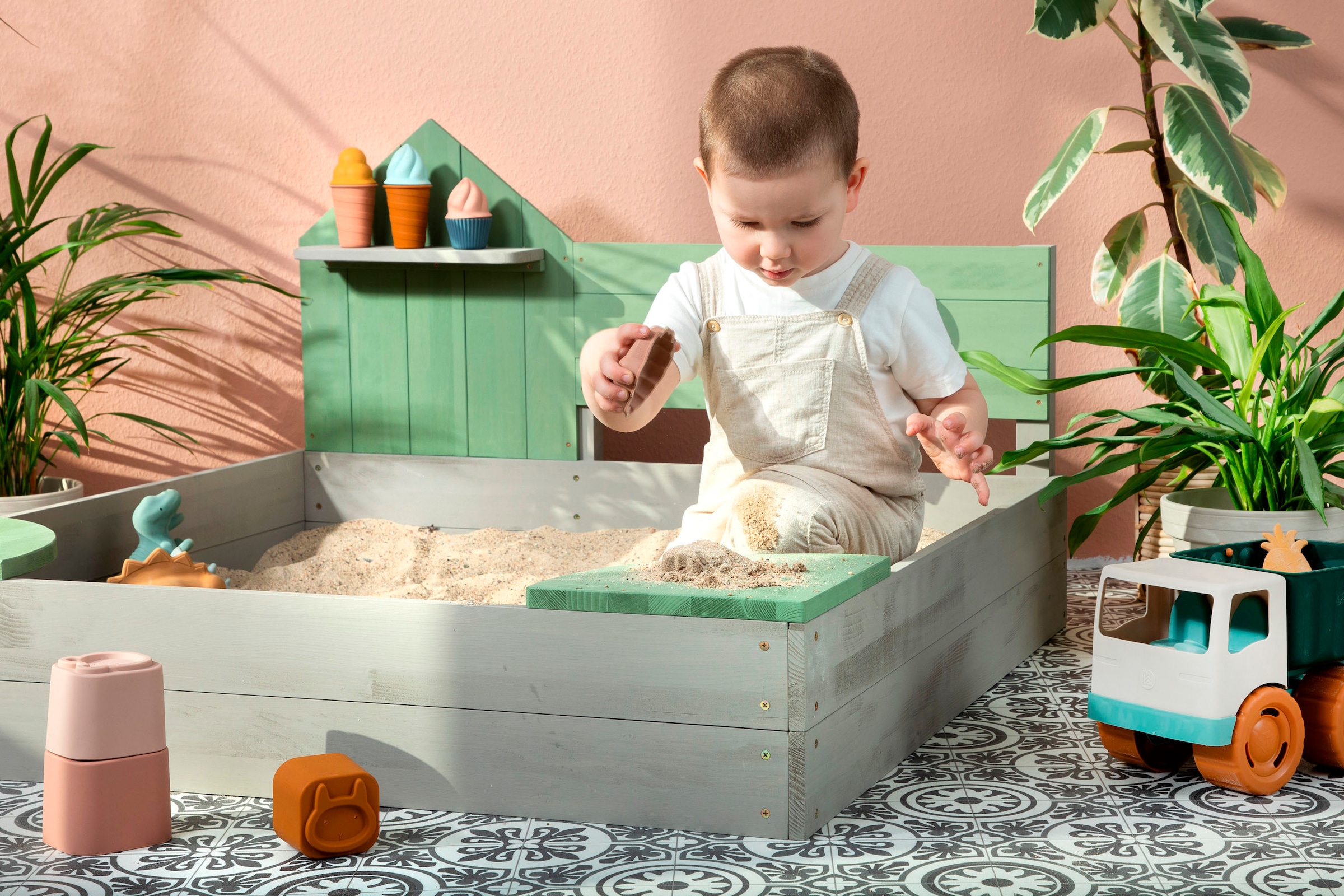 MUDDY BUDDY® Sandkasten »Cozy House, warmgrau/eukalyptus«