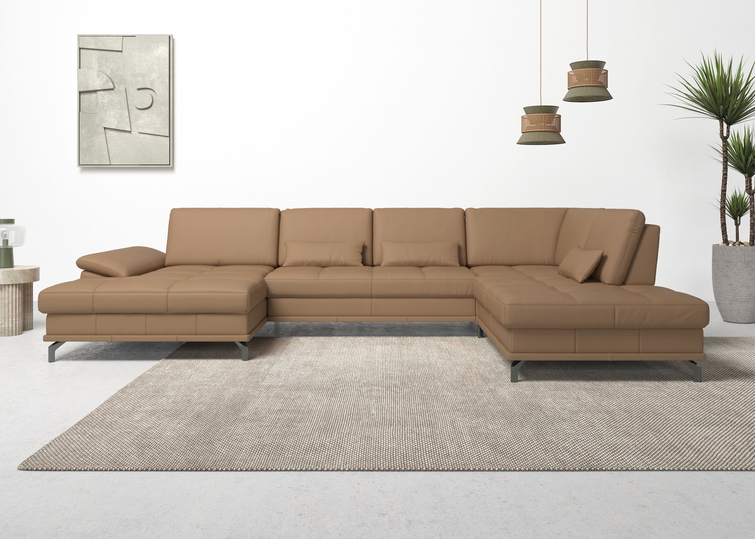 Places of Style Wohnlandschaft »Costello U-Form, mit Sitztiefenverstellung, Armteilverstellung und«, 3 Nierenkissen, optional Bettfunktion und Bettkasten