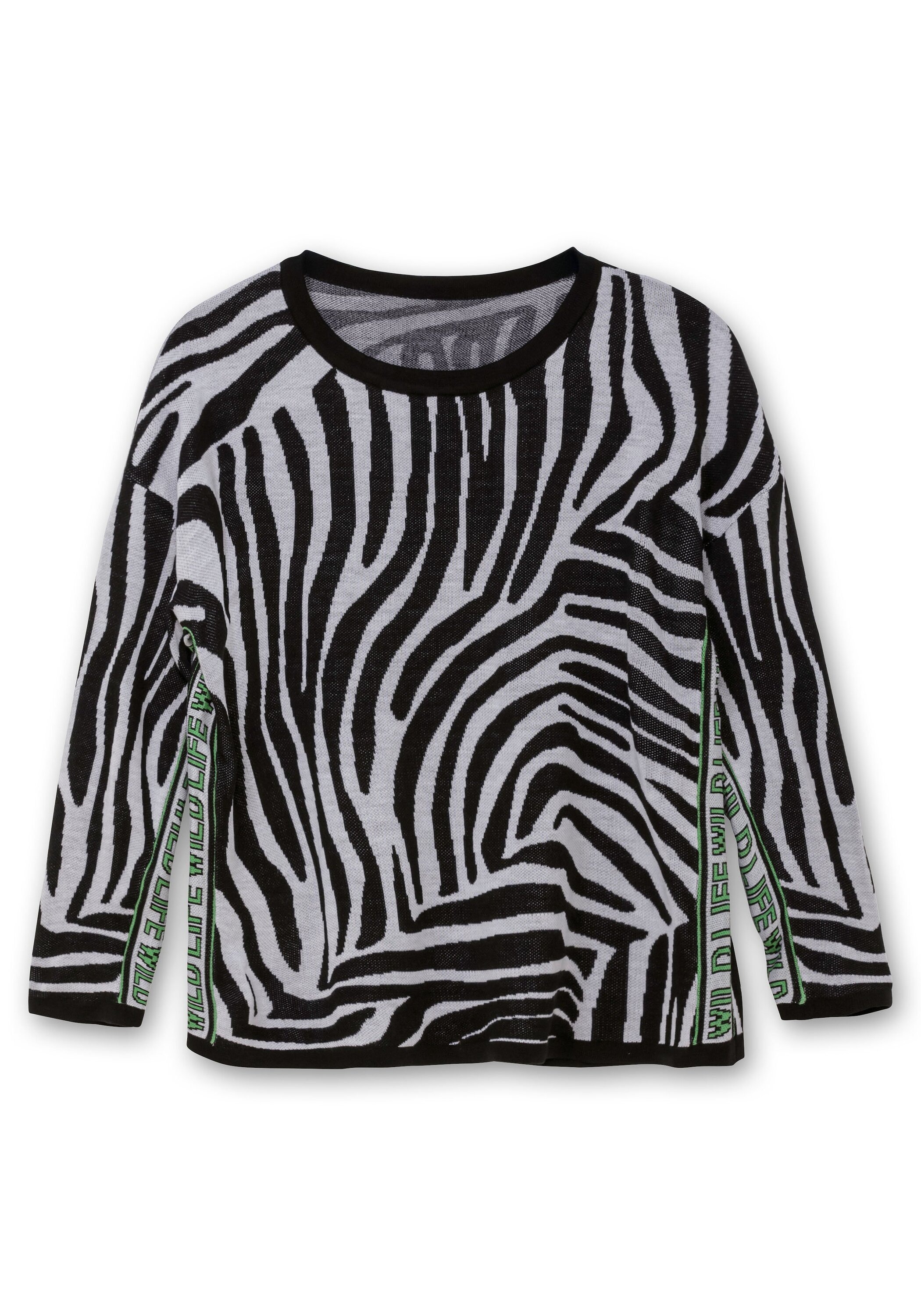 Sheego Rundhalspullover »Pullover mit Zebramuster und Kontrastdetails«